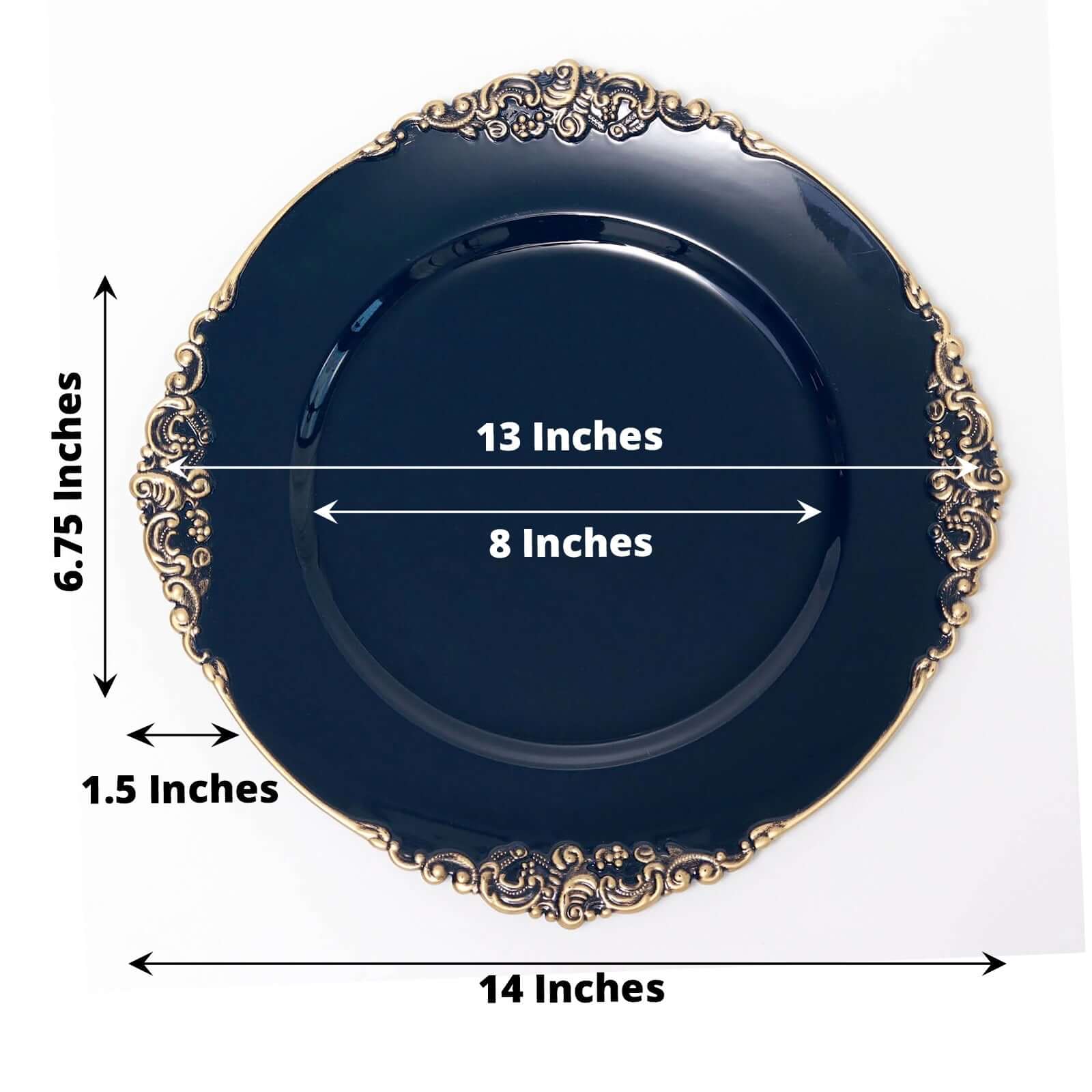 6-Pack Acrylic Charger Plates 13" Round Navy Blue with Gold Embossed Baroque Rim - Antique Decorative Dinner Tableware - Image 3
