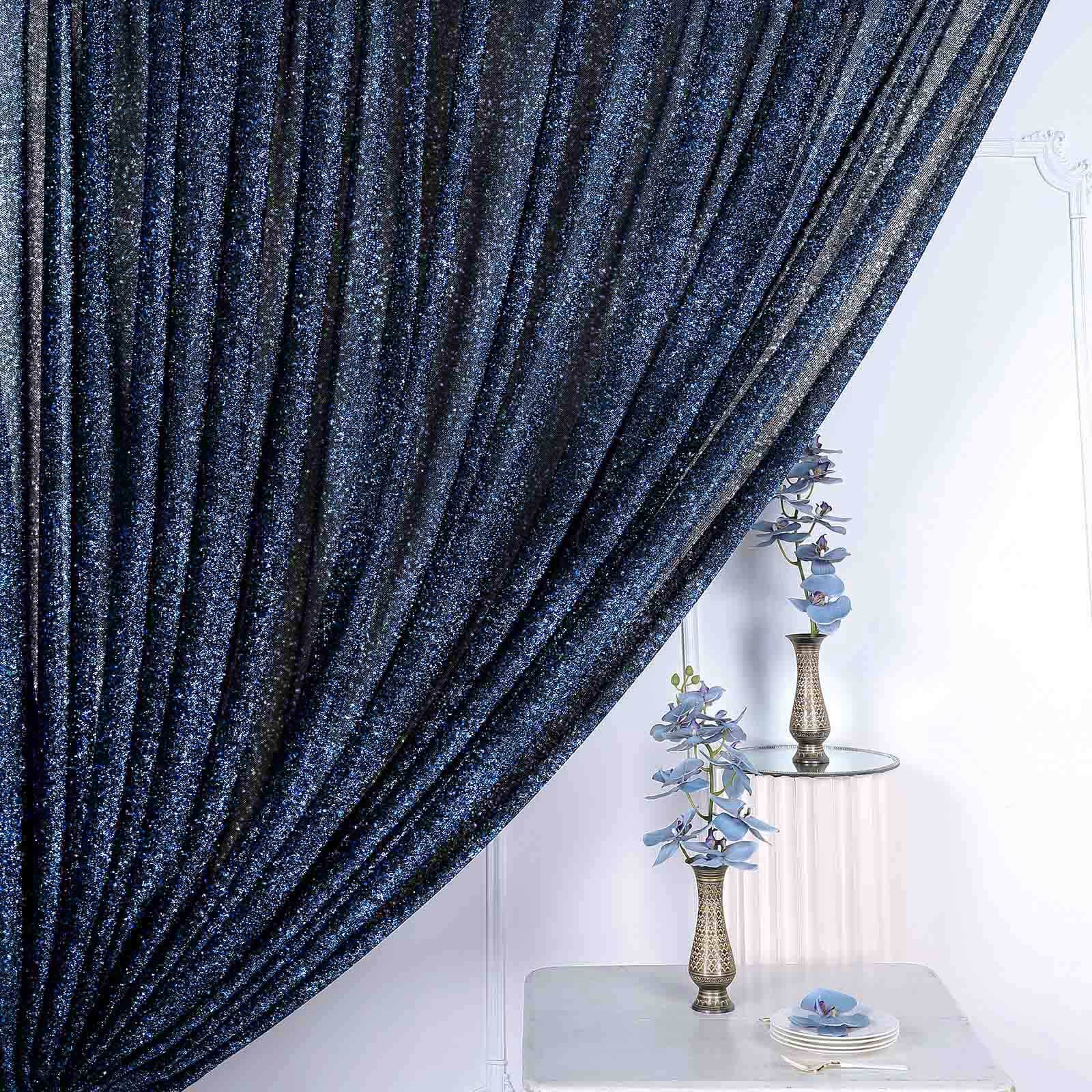 Navy Blue Metallic Shimmer Tinsel Backdrop Drape Curtain, Event Background Divider Panel - 20ftx10ft - Image 2
