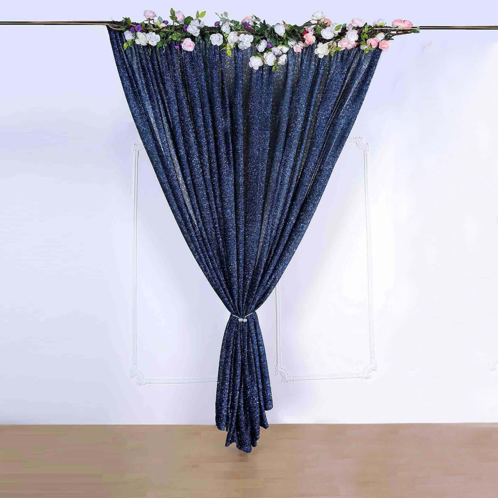 Navy Blue Metallic Shimmer Tinsel Backdrop Drape Curtain, Event Background Divider Panel - 20ftx10ft - Image 6