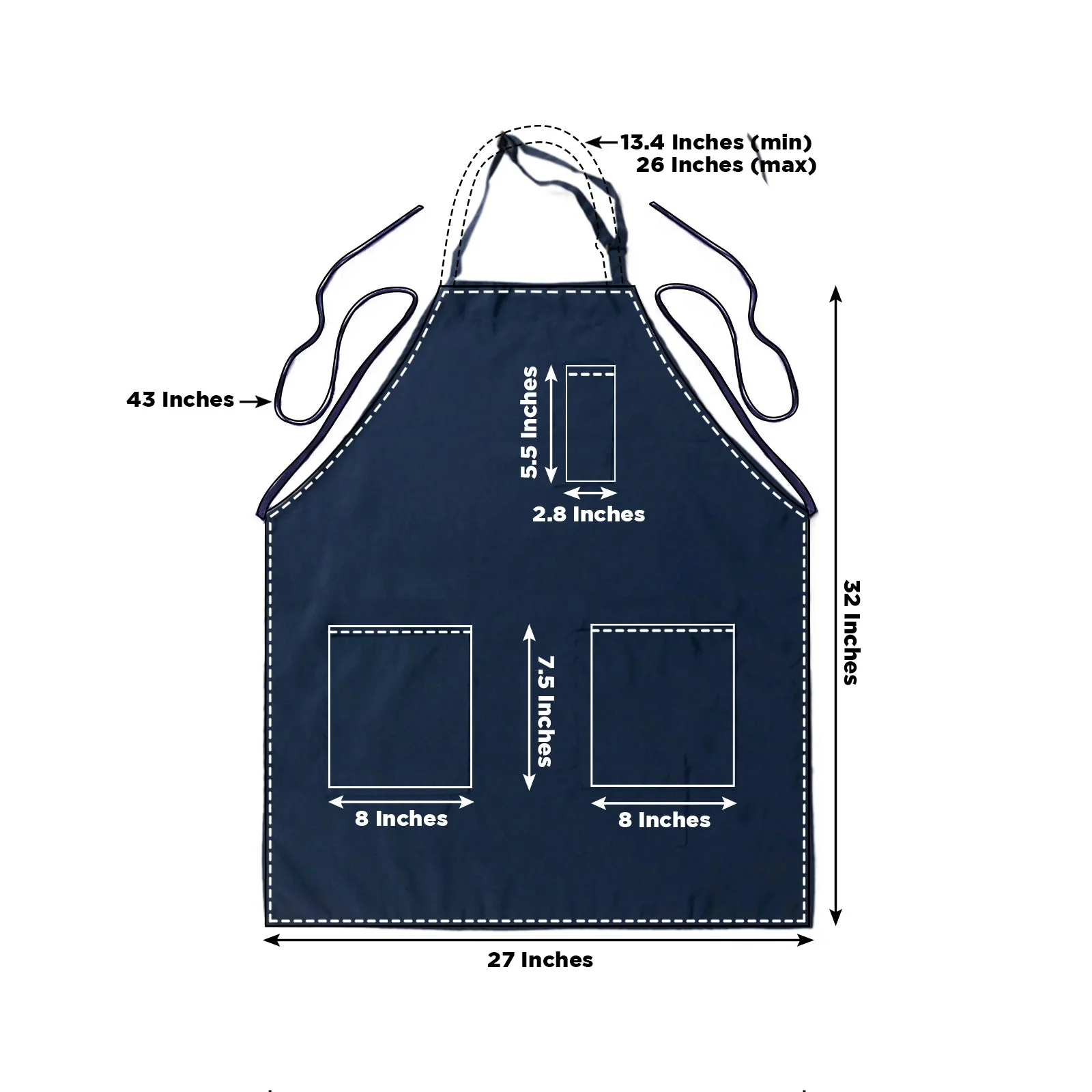 Navy Blue Premium Polyester Kitchen Chef Apron with Adjustable Neck and Long Ties, Waterdrop Resistant 2 Pockets Unisex Cooking Bib Apron - Image 3