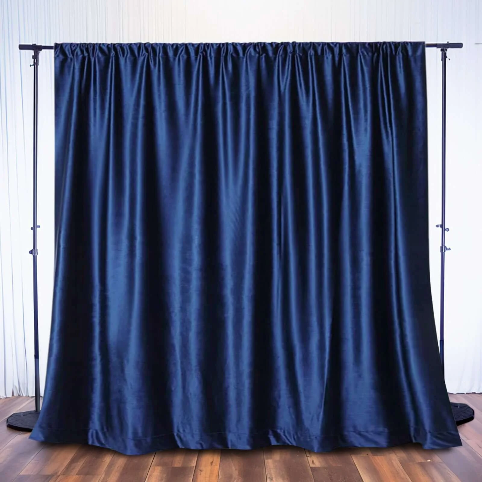 Crushed Velvet Backdrop Curtain – Navy Blue 8ft x 8ft Event Drape with Rod Pocket, Privacy Panel for Photo Booths & Events - Image 2