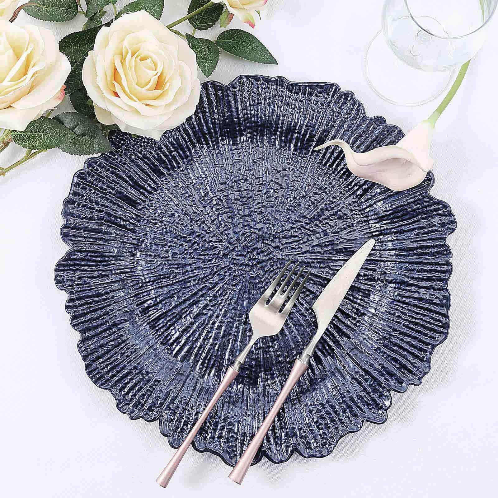 6-Pack Acrylic Plastic Charger Plates 13" Round Navy Blue Reef Design - Decorative Dinner Charger Tableware