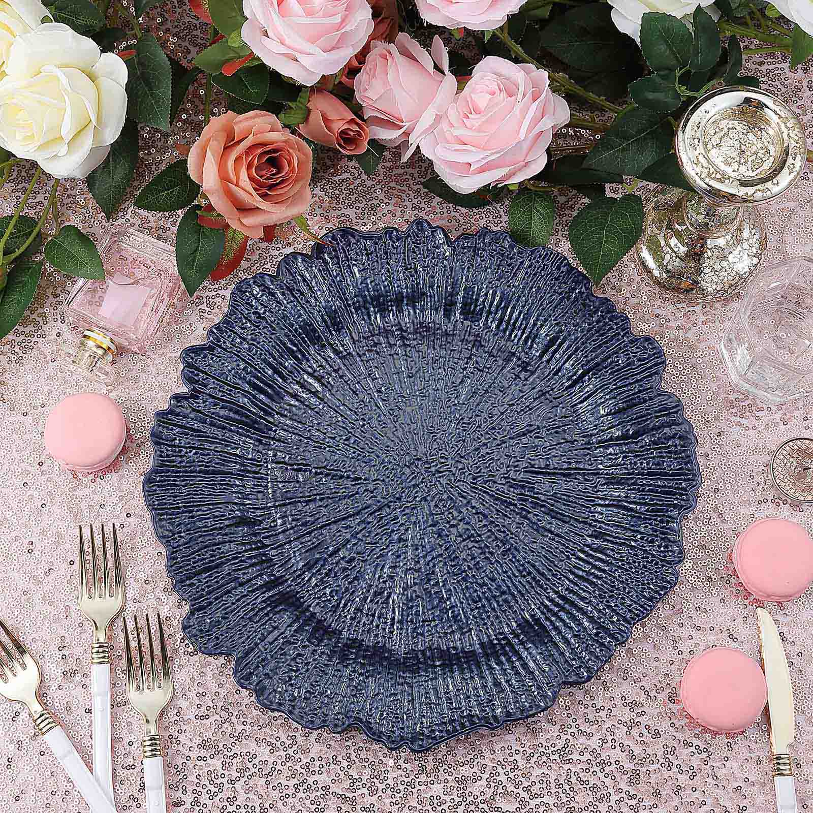 6-Pack Acrylic Plastic Charger Plates 13" Round Navy Blue Reef Design - Decorative Dinner Charger Tableware - Image 7