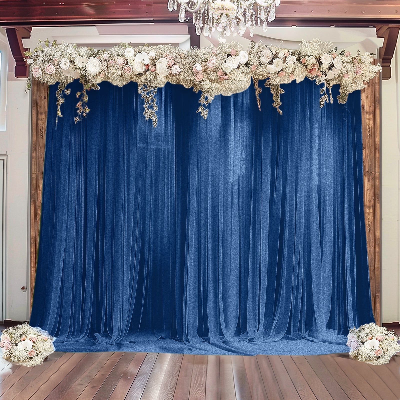 Sheer Wedding Arch Drape – 5ftx14ft Navy Blue Sheer Curtain Backdrop, Ceiling Drapery Panel - Image 5