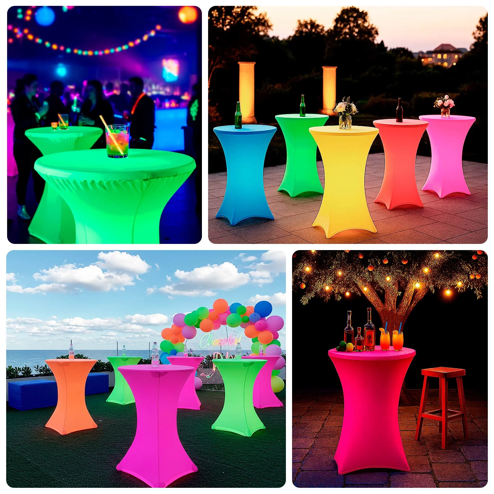 Glow Neon Fuchsia Fitted Round Cocktail Table Cover 30" Spandex, Wrinkle-Free Cover - Image 4