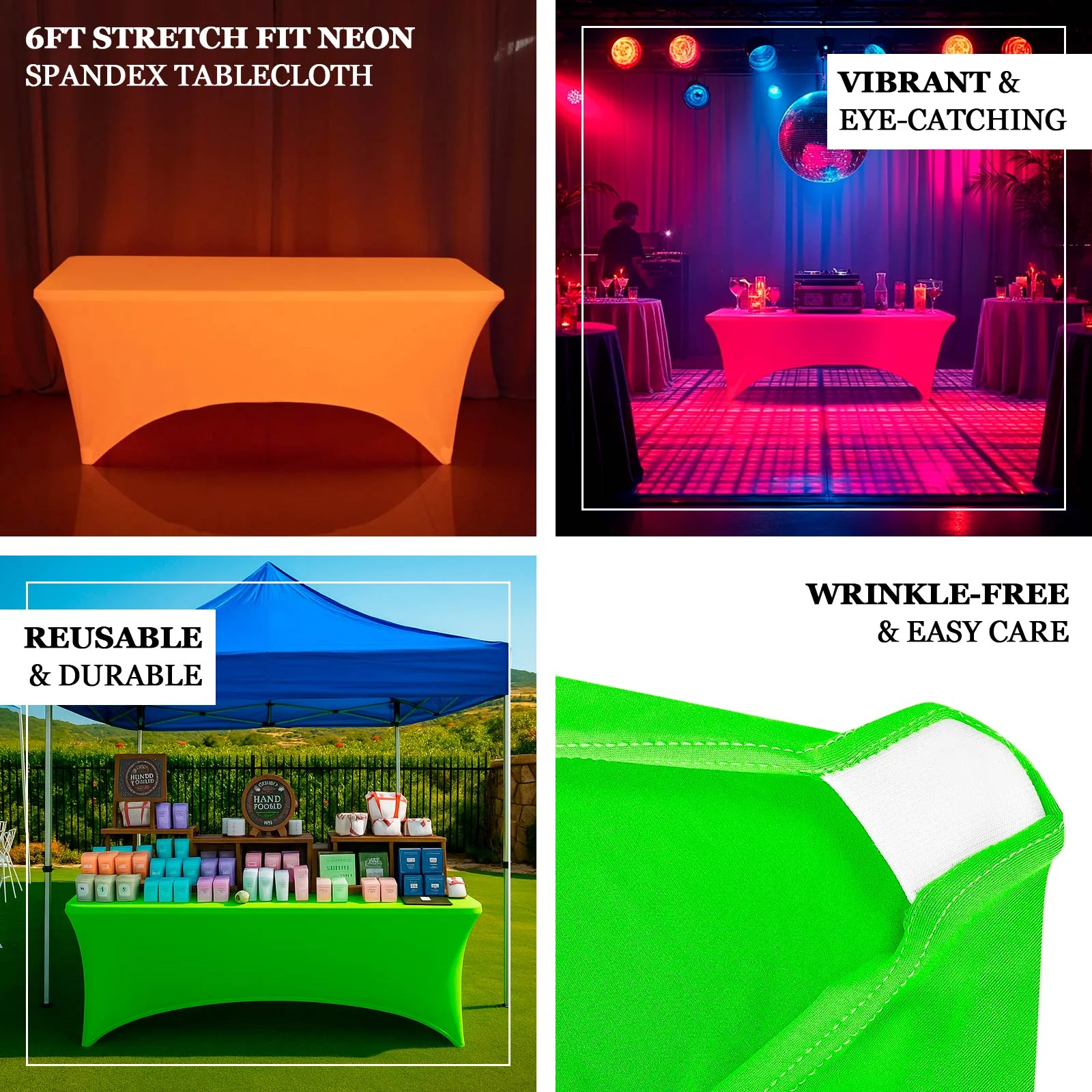 Glow Neon Fuchsia Fitted Tablecloth – 6ft Spandex, Wrinkle-Free Cover for Rectangular Tables - Image 3