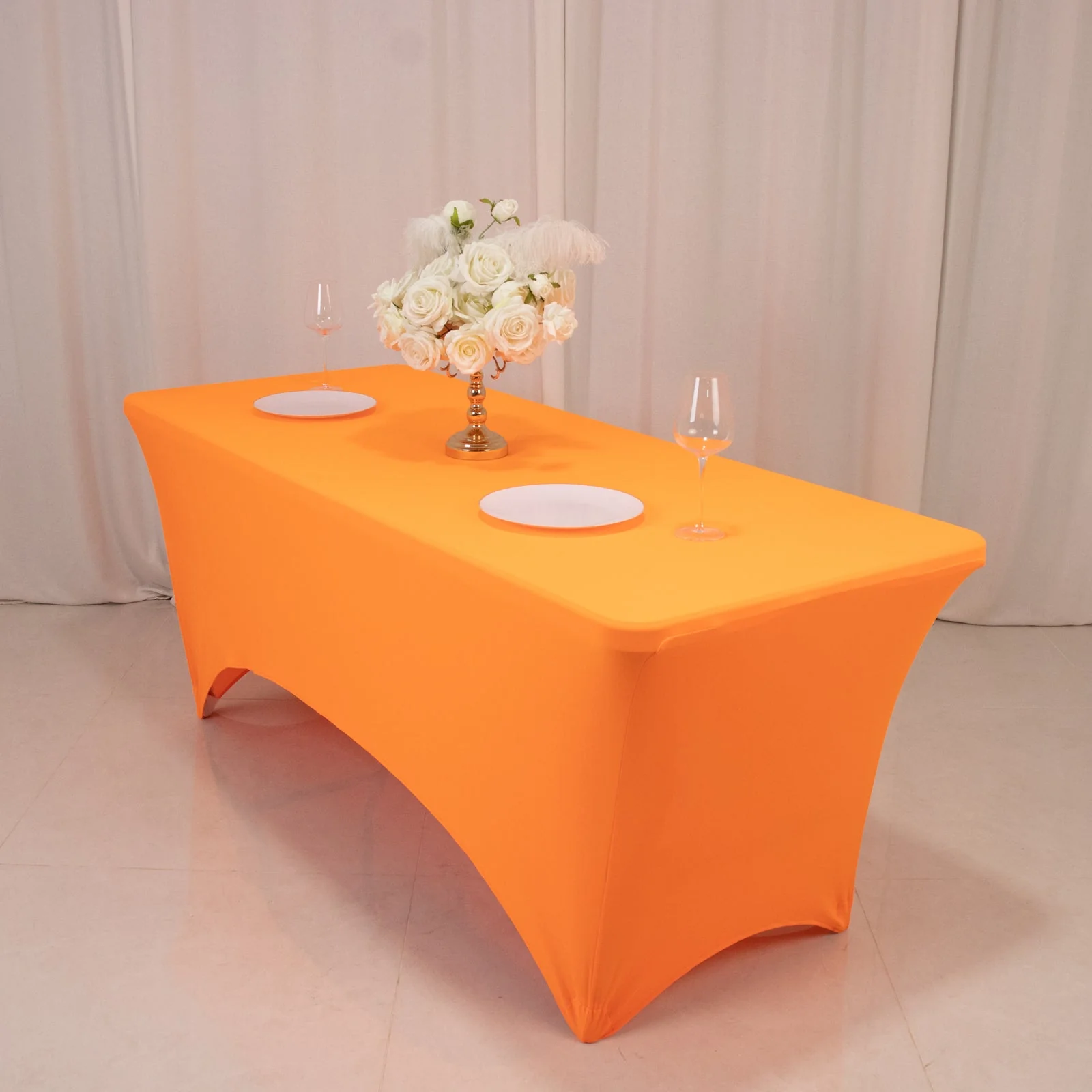Glow Neon Orange Fitted Tablecloth – 6ft Spandex, Wrinkle-Free Cover for Rectangular Tables - Image 8