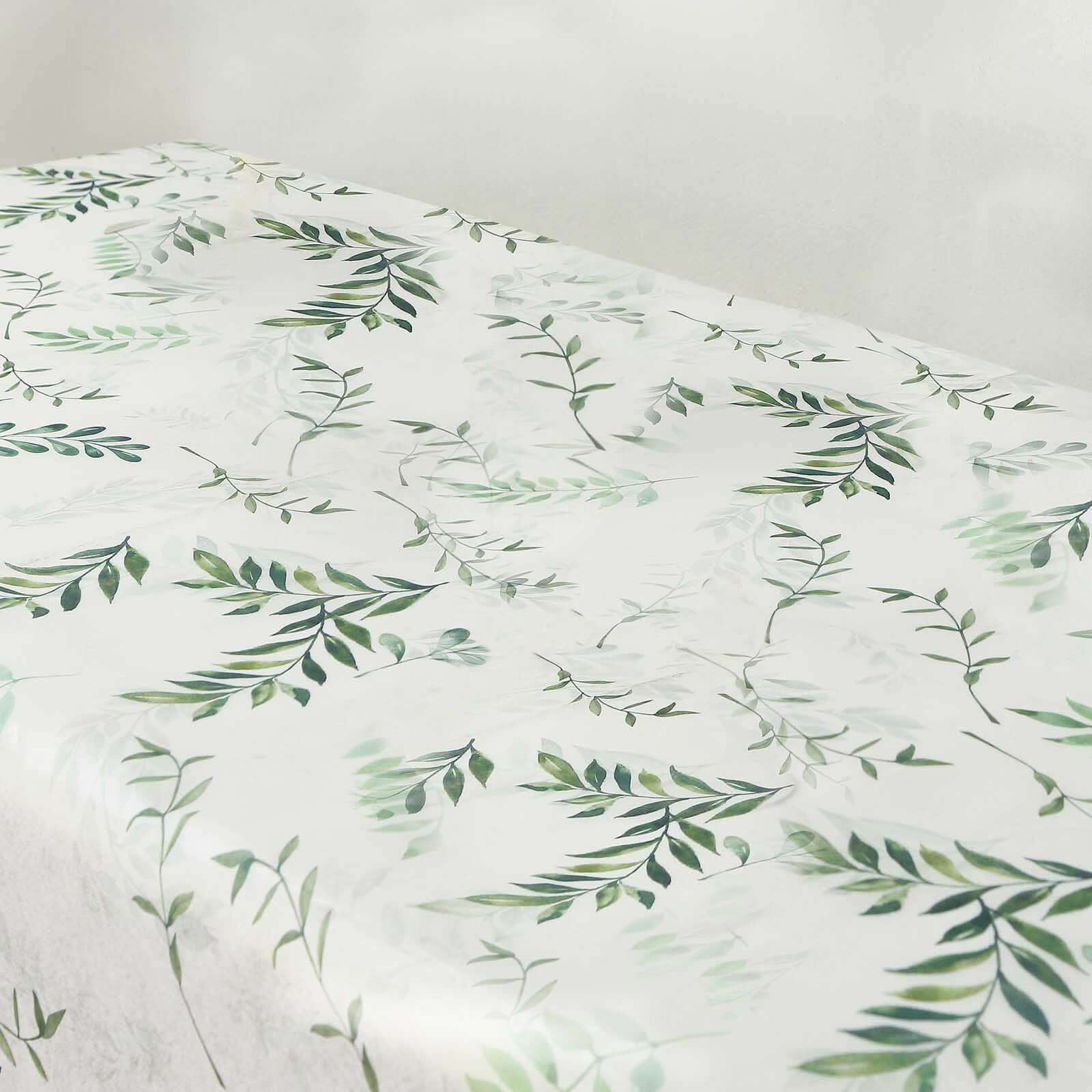 Non-Woven Tablecloth 60"x102" Rectangle White/Green with Olive Leaves Print - Disposable Cover for Spring Dining