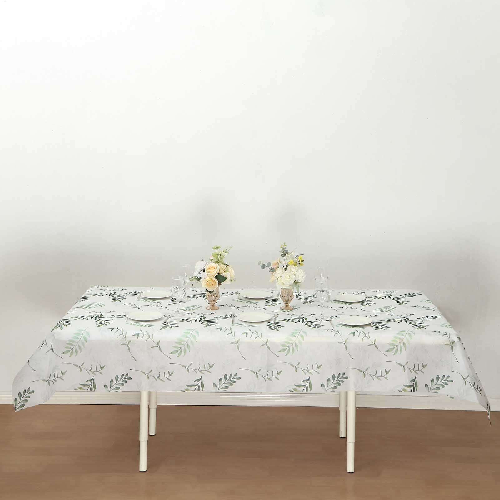 Non-Woven Tablecloth 60"x102" Rectangle White/Green with Olive Leaves Print - Disposable Cover for Spring Dining - Image 11