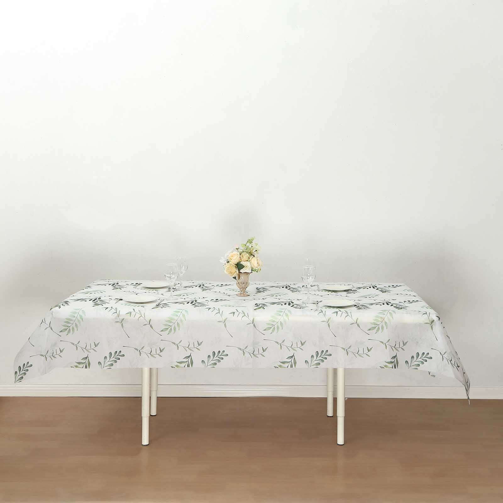 Non-Woven Tablecloth 60"x102" Rectangle White/Green with Olive Leaves Print - Disposable Cover for Spring Dining - Image 5