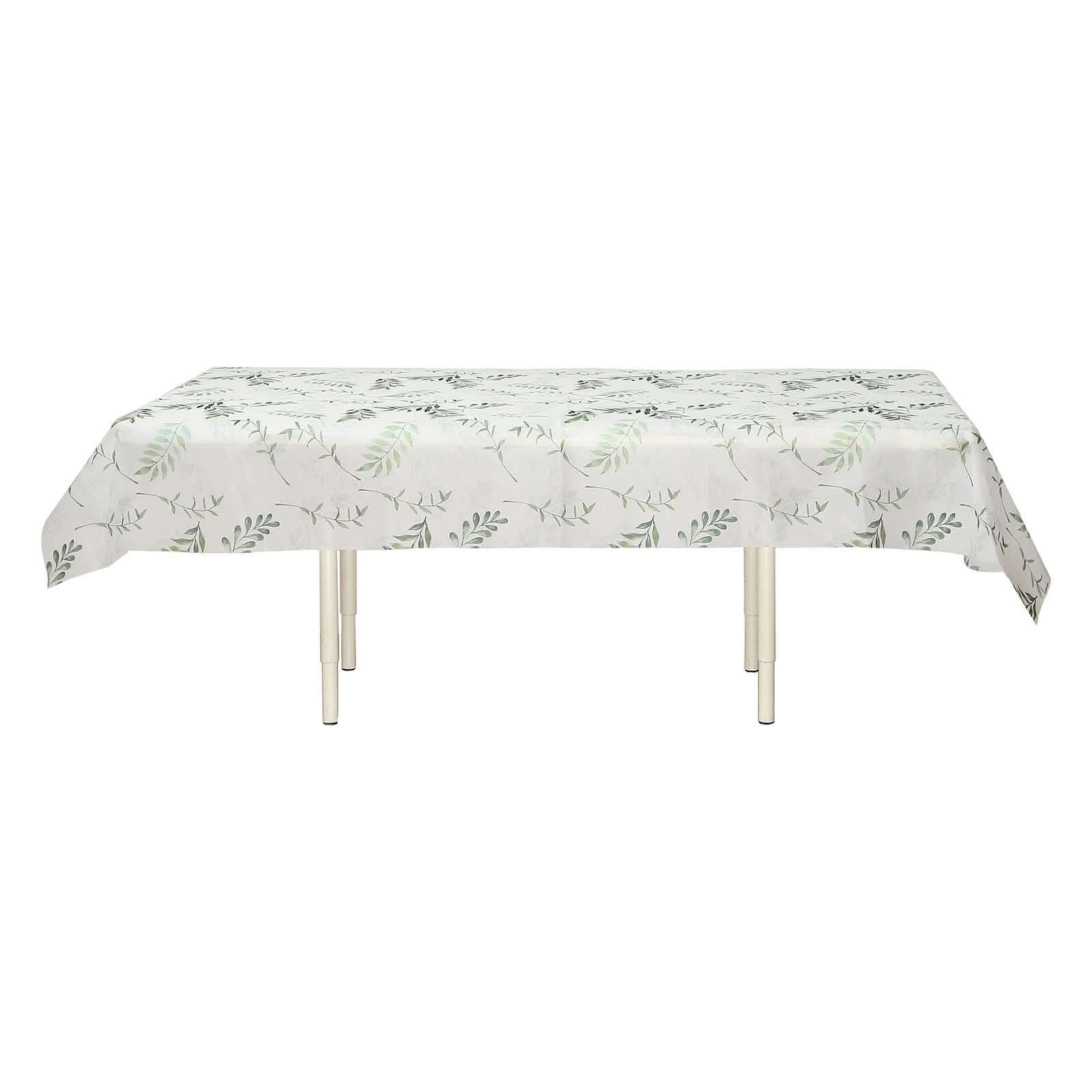 Non-Woven Tablecloth 60"x102" Rectangle White/Green with Olive Leaves Print - Disposable Cover for Spring Dining - Image 7