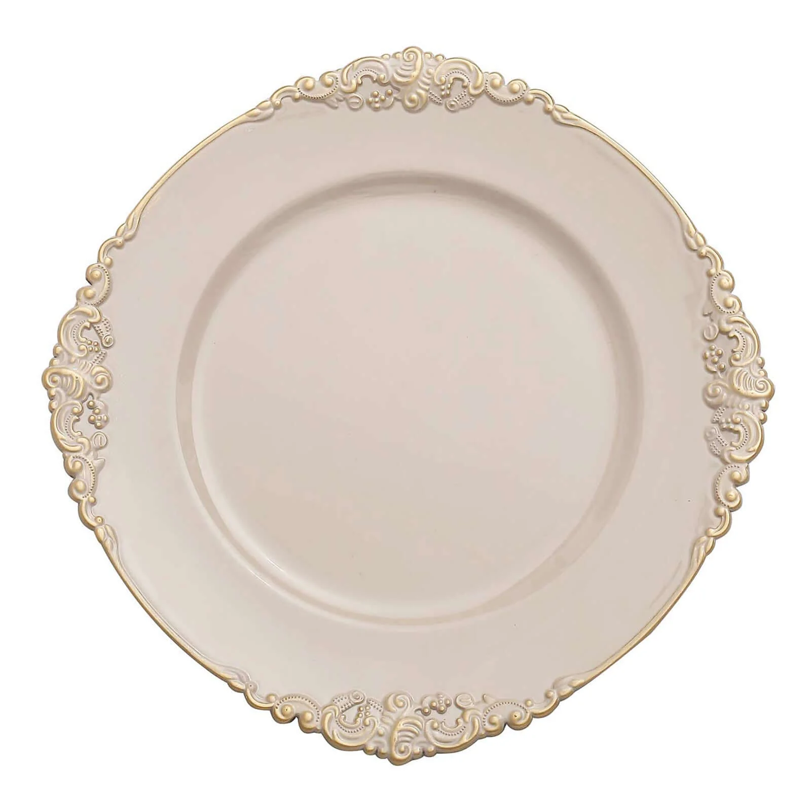 6-Pack Acrylic Charger Plates 13" Round Nude Taupe with Gold Embossed Baroque Rim - Antique Decorative Dinner Tableware - Image 6