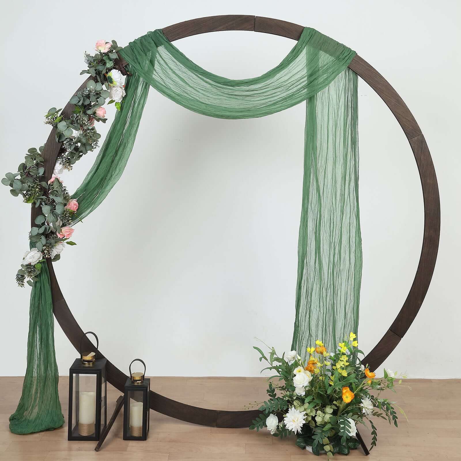Olive Green Gauze Cheesecloth Draping Fabric Wedding Arch Decorations, Window Scarf Valance Drapes, Boho Arbor Long Curtain Panel 20ft