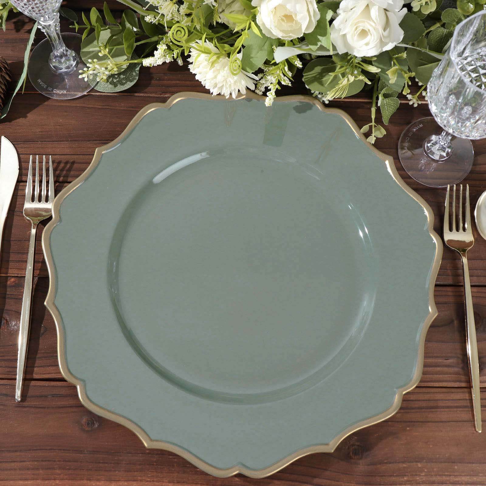 6-Pack Acrylic Charger Plates 13" Round Olive Green with Gold Scalloped Rim - Dinner Plastic Charger Tableware - Image 11