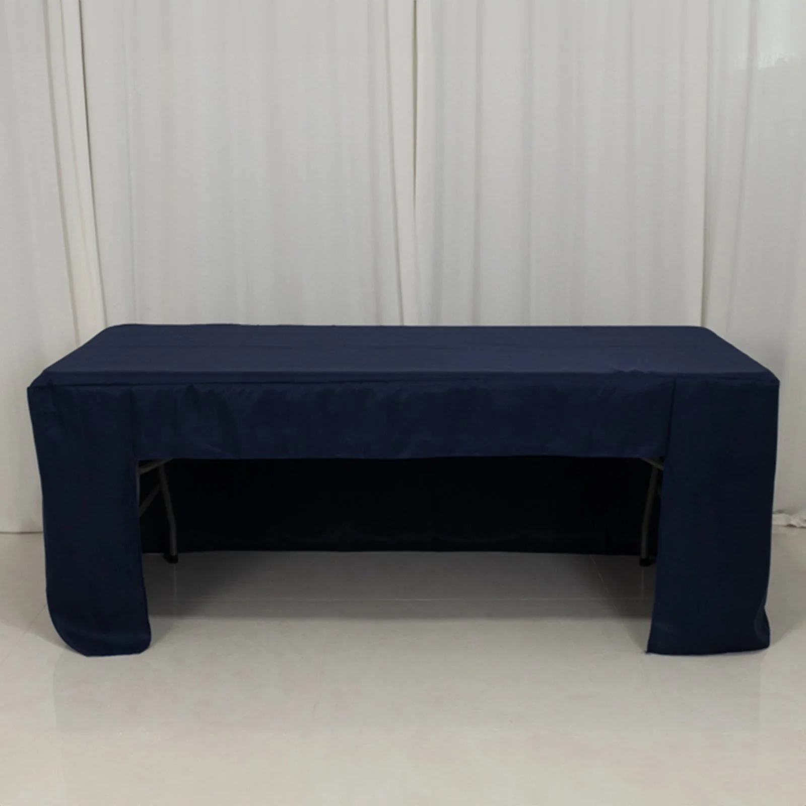 Open Back Fitted Polyester Rectangle Tablecloth 72"x30" Navy Blue - Trade Show Table Cover
