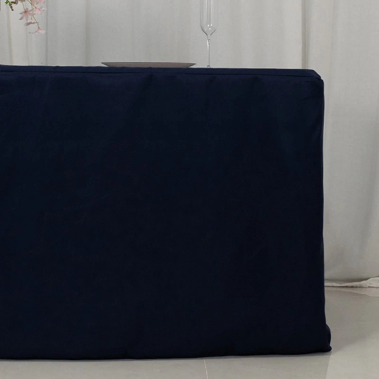 Open Back Fitted Polyester Rectangle Tablecloth 72"x30" Navy Blue - Trade Show Table Cover - Image 2
