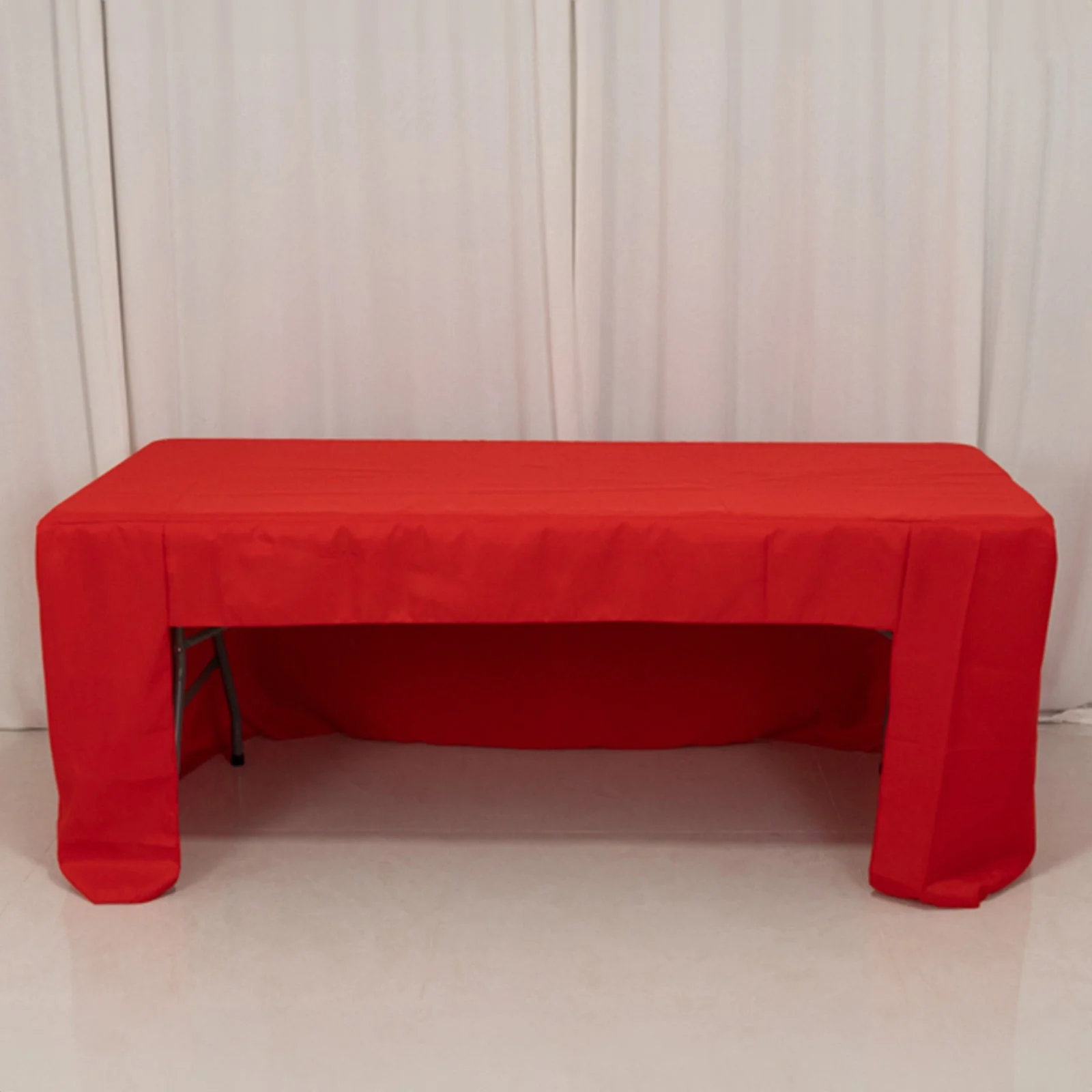 Open Back Fitted Polyester Rectangle Tablecloth 72"x30" Red - Trade Show Table Cover