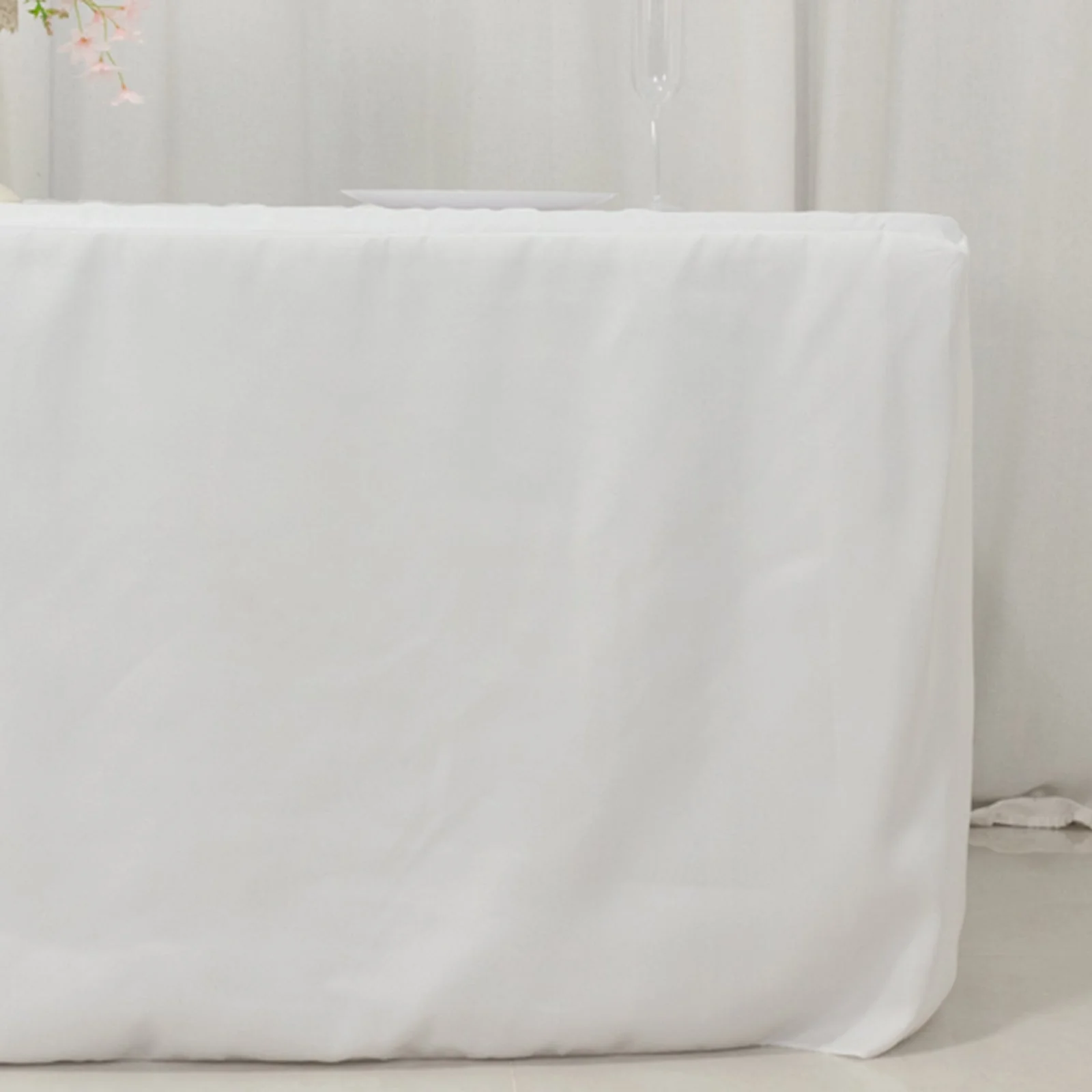 Open Back Fitted Polyester Rectangle Tablecloth 72"x30" White - Ideal for Trade Shows and Displays - Image 2