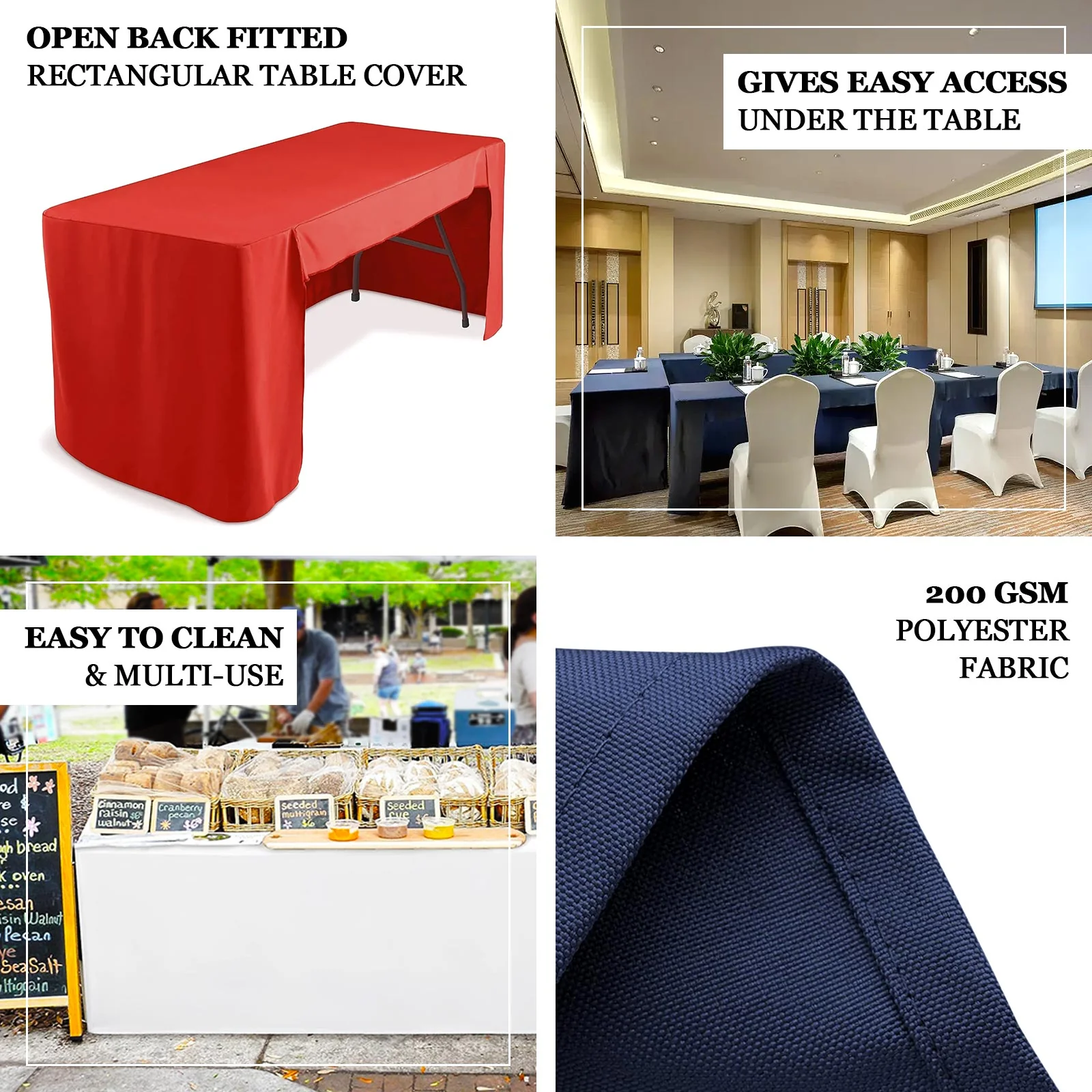 Open Back Fitted Polyester Rectangle Tablecloth 72"x30" White - Ideal for Trade Shows and Displays - Image 4