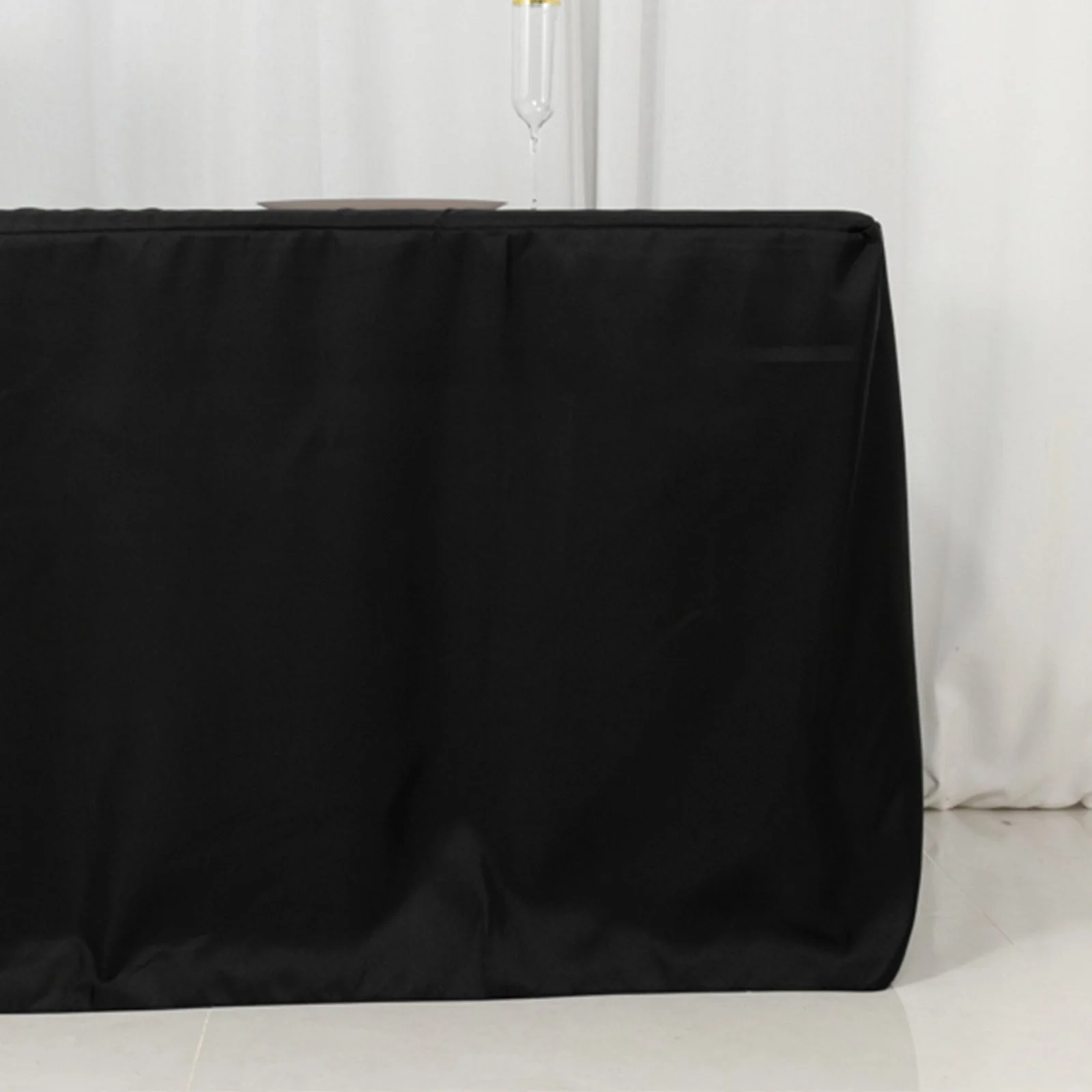 Open Back Fitted Polyester Rectangle Tablecloth 96"x30" Black - Ideal for Trade Shows and Events - Image 2