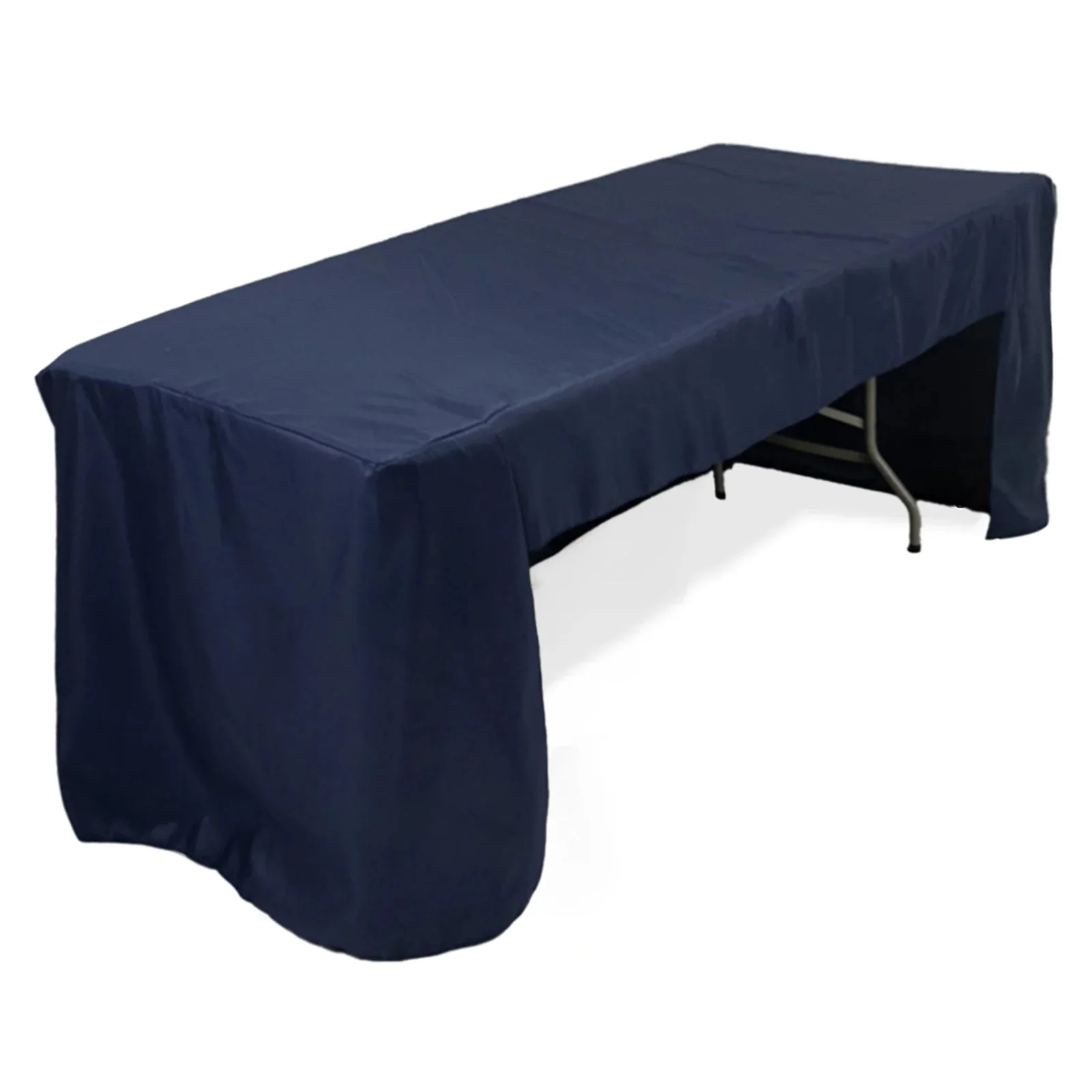 Open Back Fitted Polyester Rectangle Tablecloth 96"x30" Navy Blue - Ideal for Trade Shows and Events - Image 5