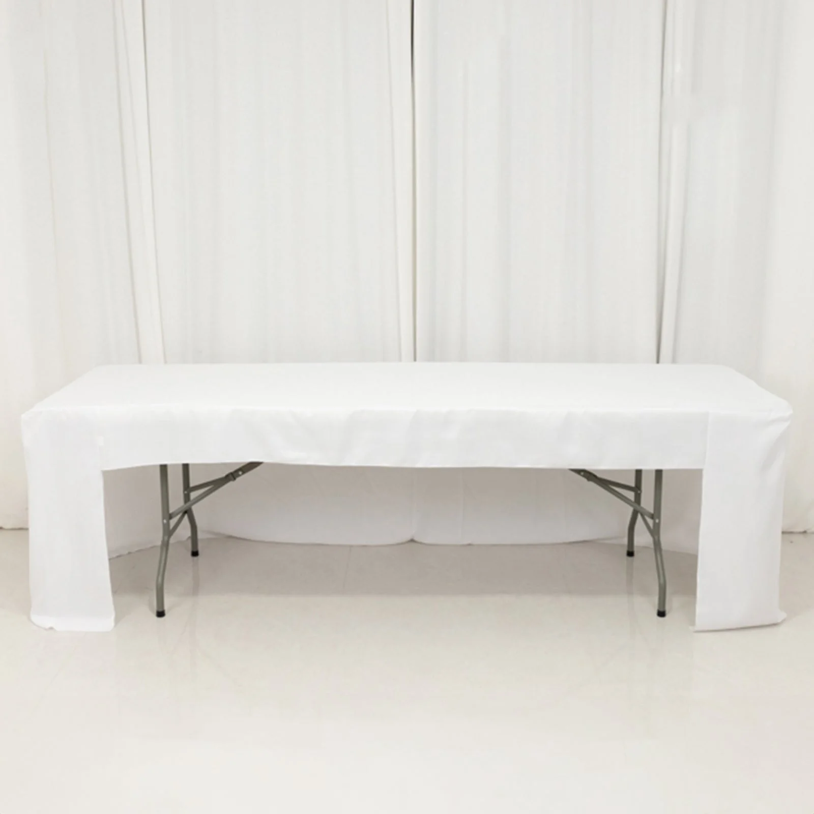 Open Back Fitted Polyester Rectangle Tablecloth 96"x30" White - Ideal for Trade Shows and Events - Image 8