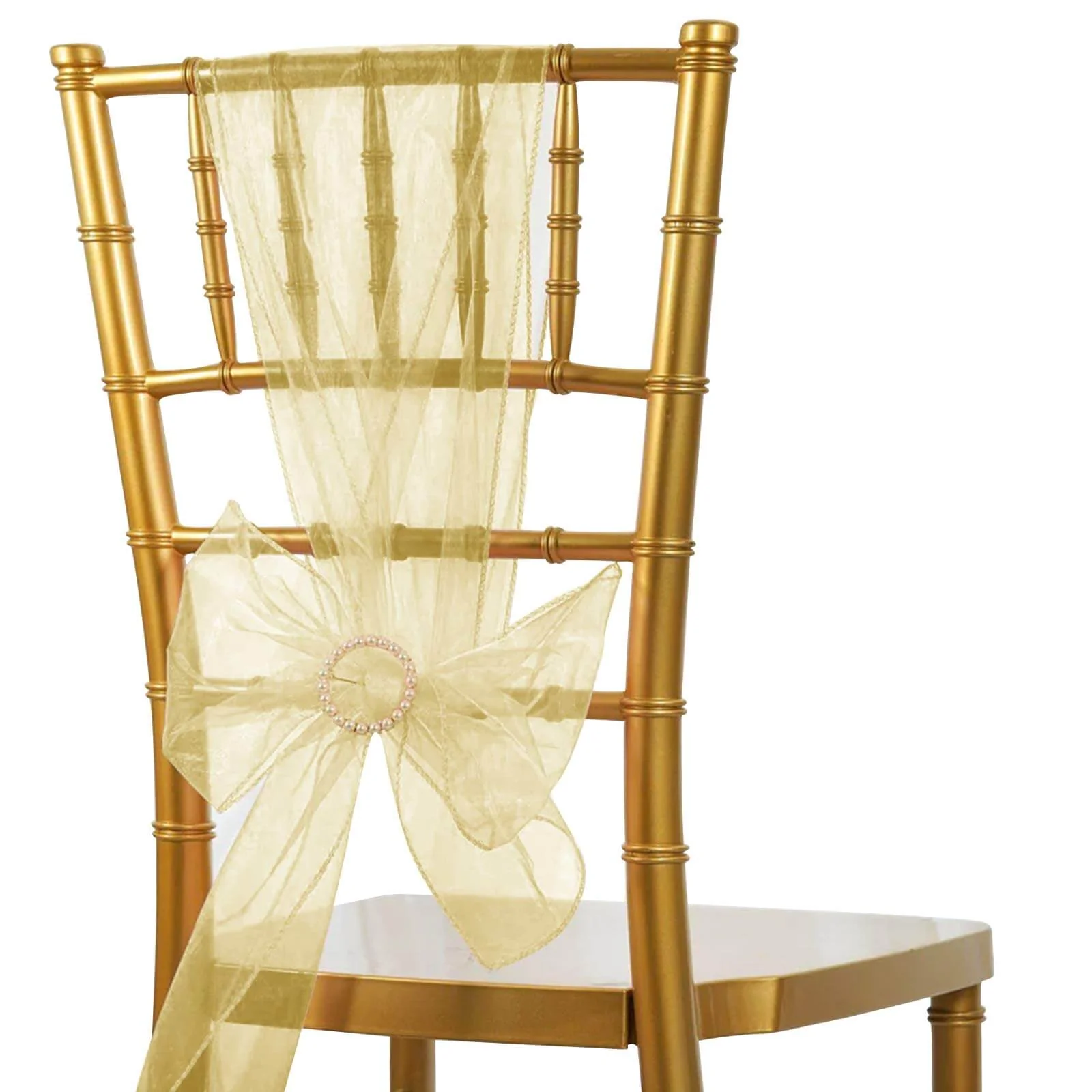 20 Pack Organza Chair Sashes 6"x108" Champagne – Reusable Sheer Wedding Chair Bows - Image 2
