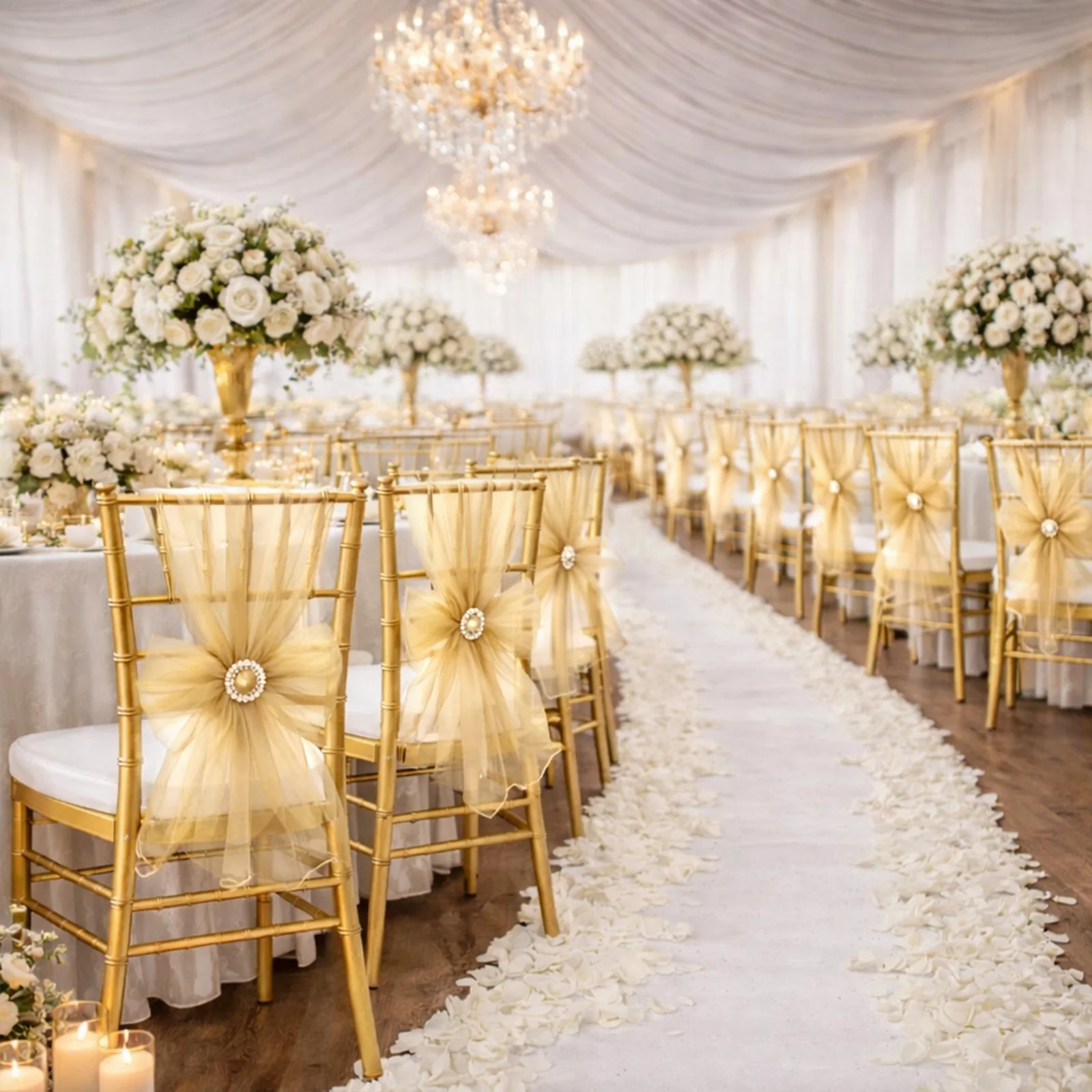 20 Pack Organza Chair Sashes 6"x108" Champagne – Reusable Sheer Wedding Chair Bows - Image 3