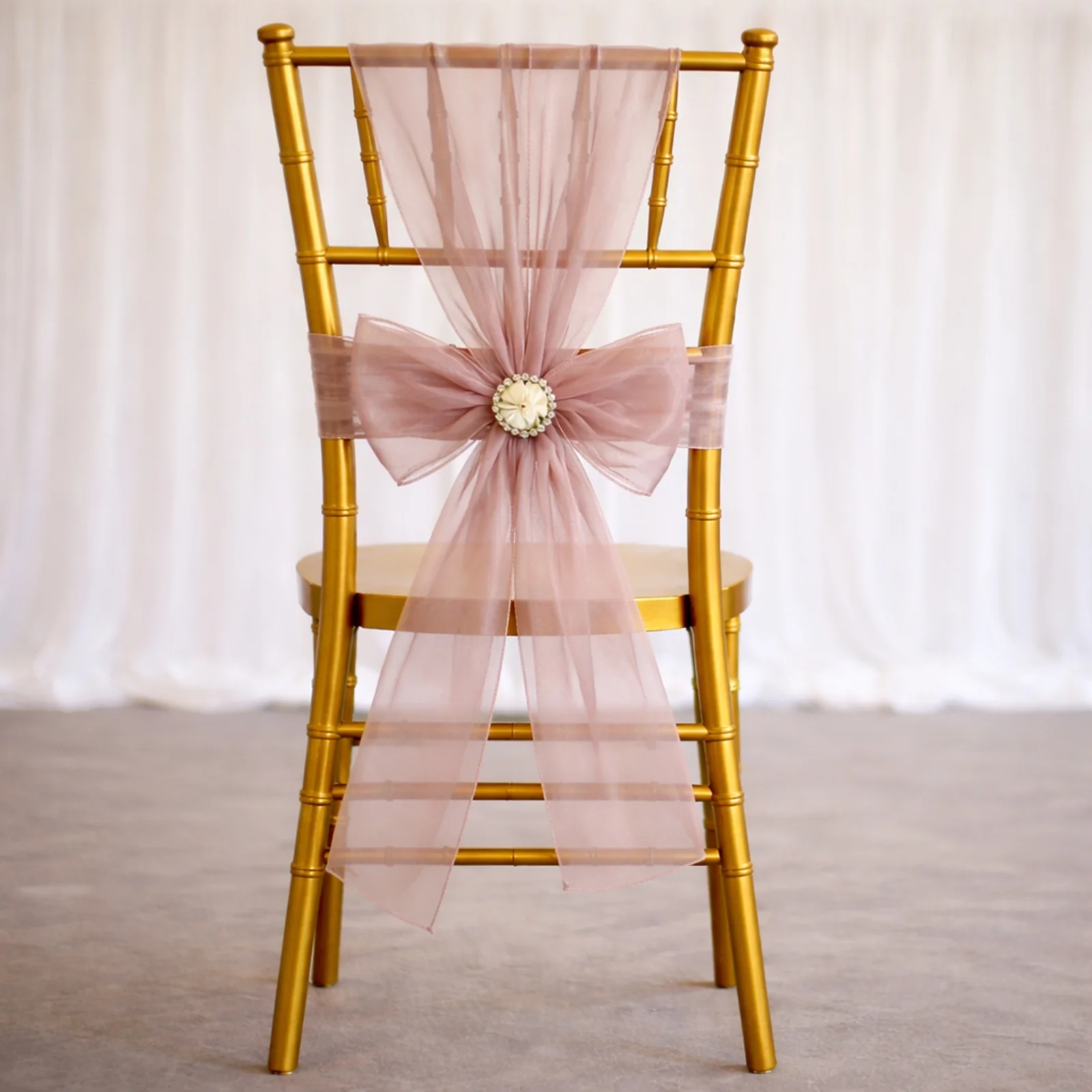 20 Pack Organza Chair Sashes 6"x108" Dusty Rose – Reusable Sheer Wedding Chair Bows