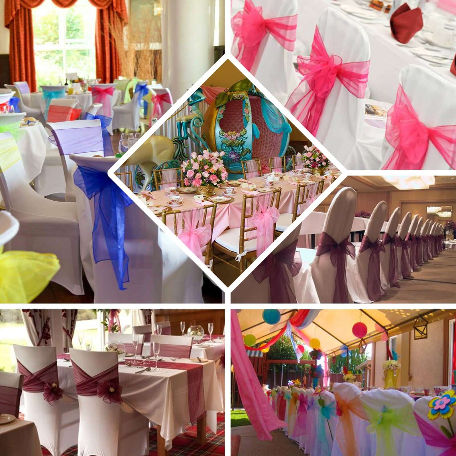 20 Pack Organza Chair Sashes 6"x108" Fuchsia – Reusable Sheer Wedding Chair Bows - Image 5