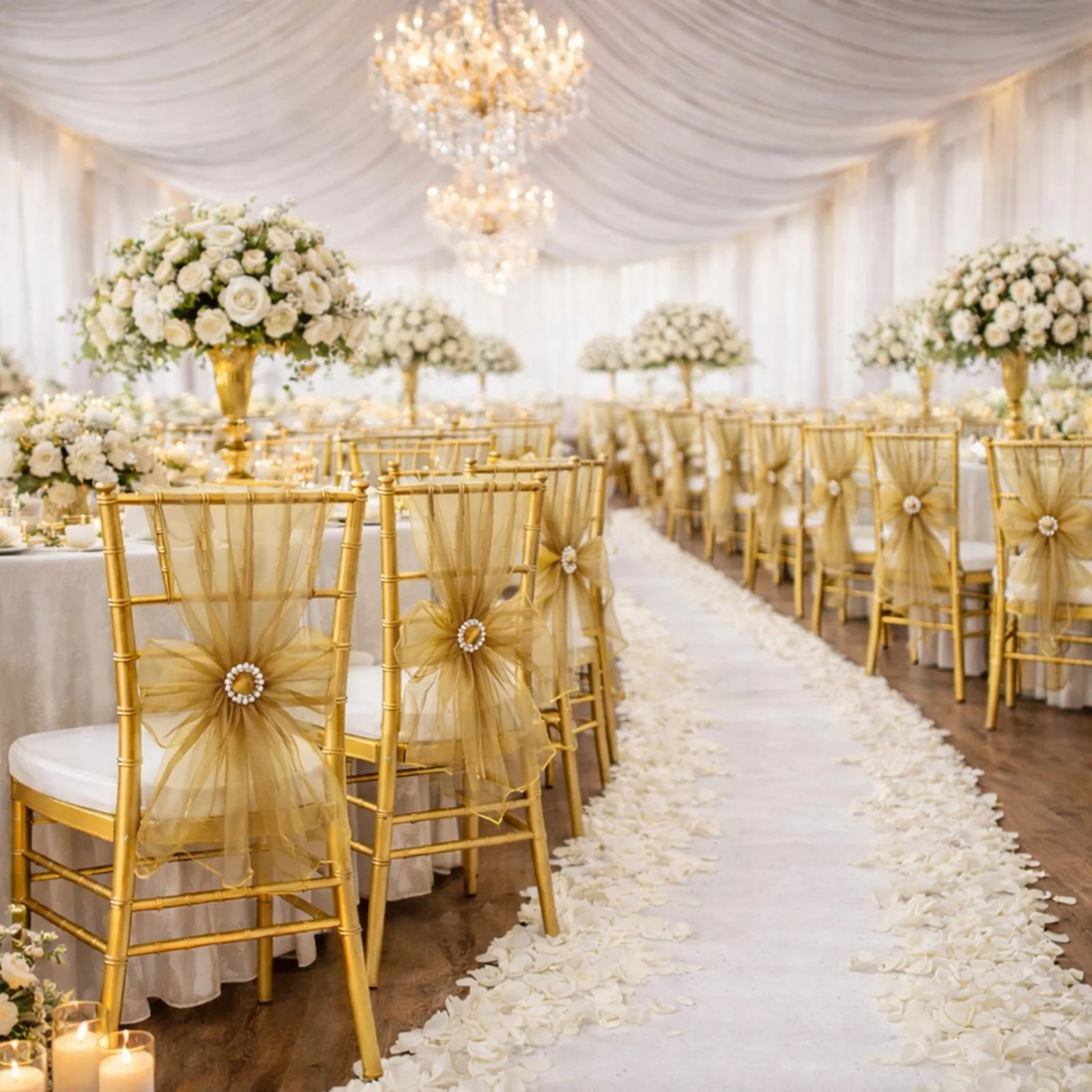 20 Pack Organza Chair Sashes 6"x108" Gold – Reusable Sheer Wedding Chair Bows - Image 3