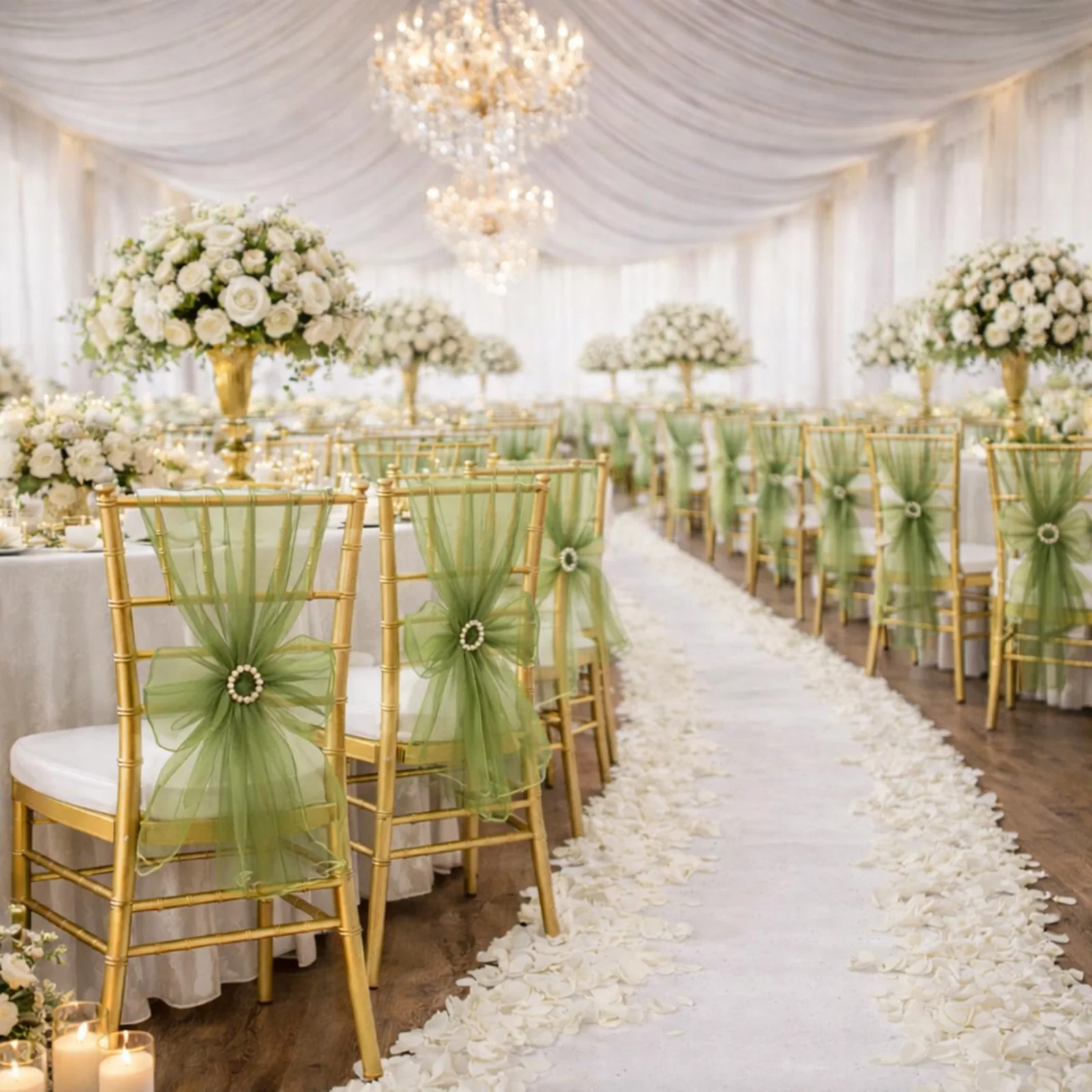 20 Pack Organza Chair Sashes 6"x108" Olive Green – Reusable Sheer Wedding Chair Bows - Image 3