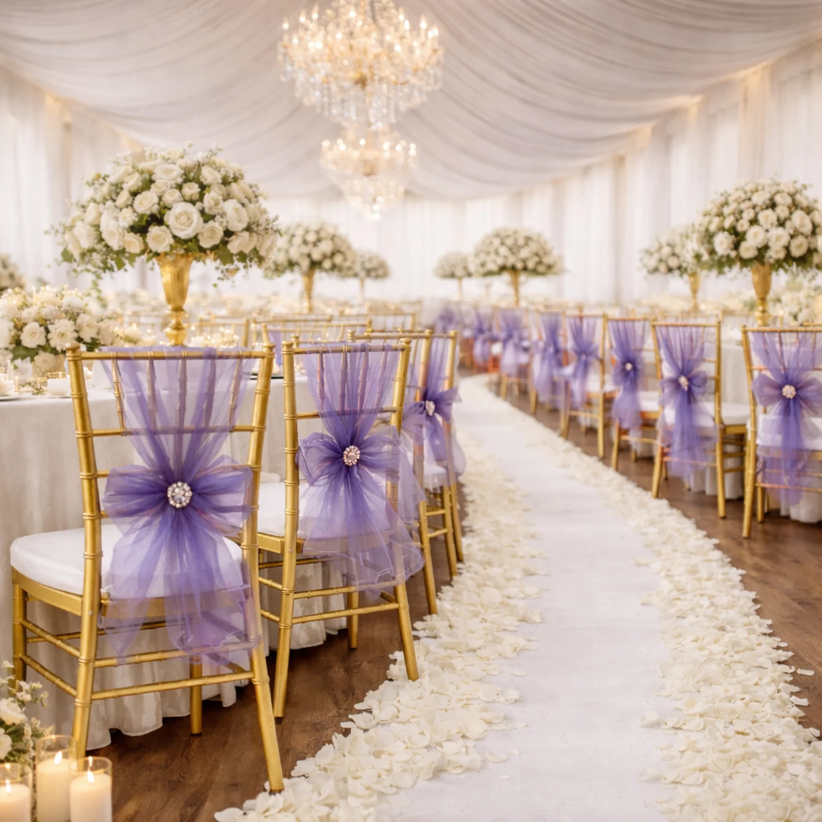 20 Pack Organza Chair Sashes 6"x108" Purple – Reusable Sheer Wedding Chair Bows - Image 3