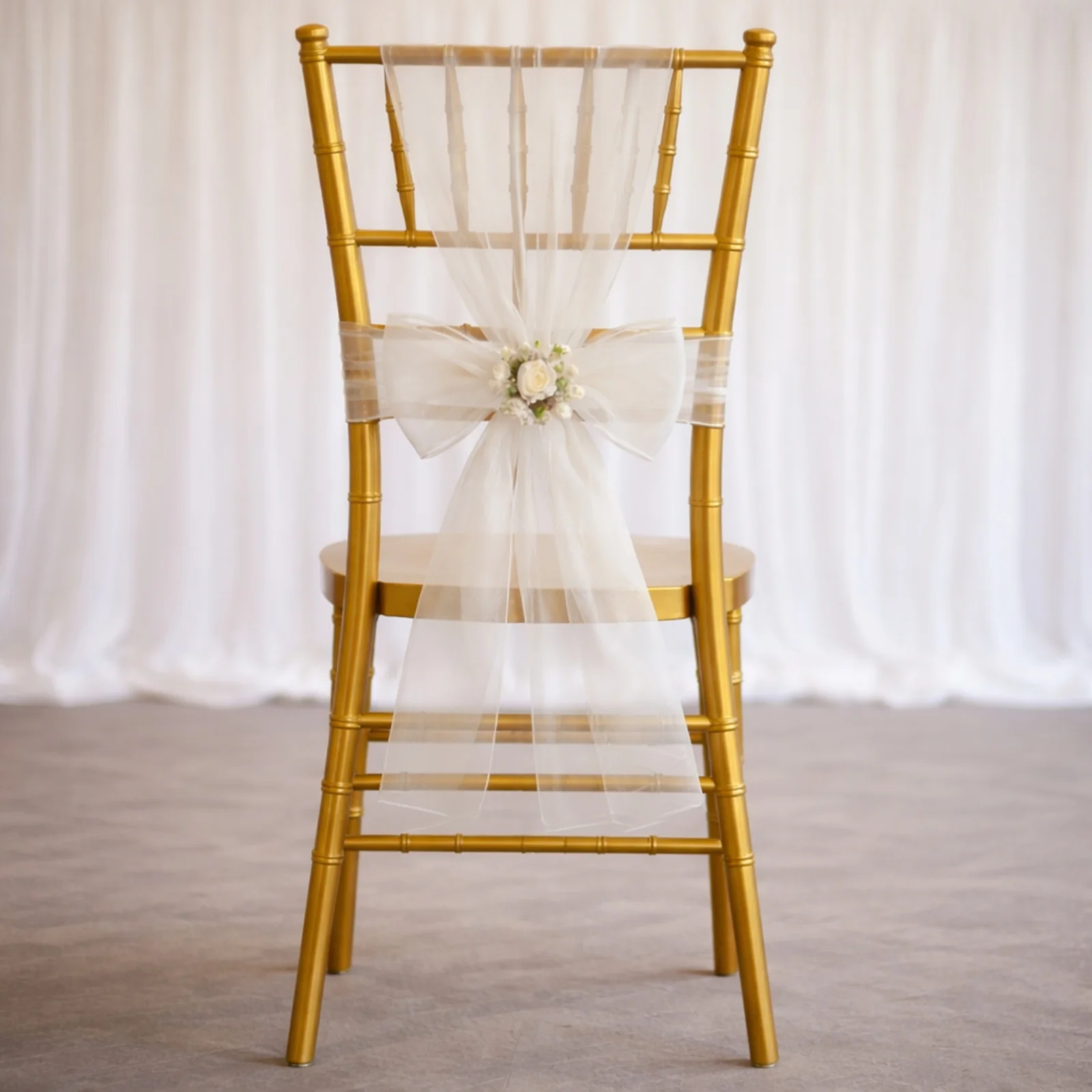 20 Pack Organza Chair Sashes 6"x108" White – Reusable Sheer Wedding Chair Bows
