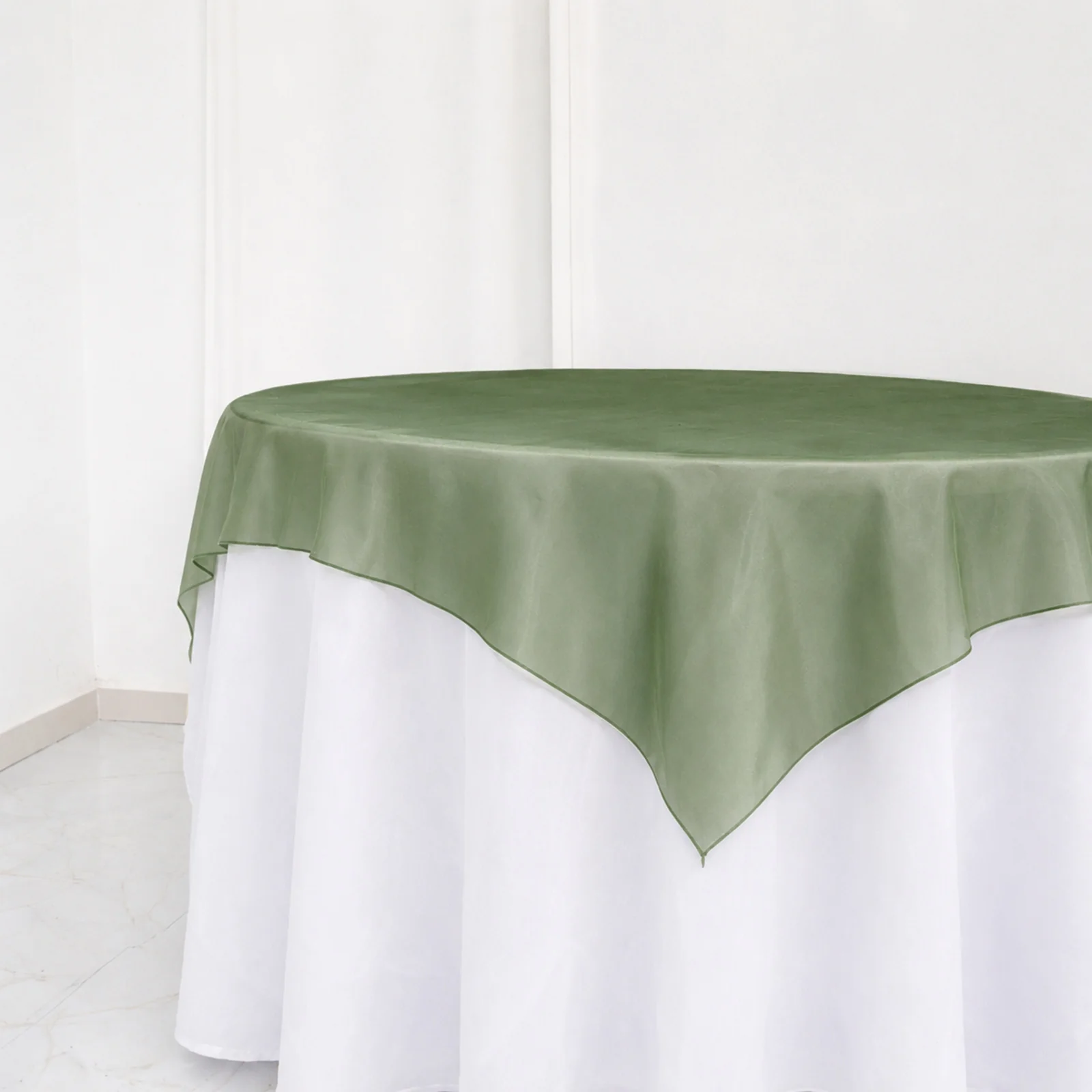 10 Pack Organza Table Overlay 72"x72" Dusty Sage Green - Sheer Table Topper - Image 8