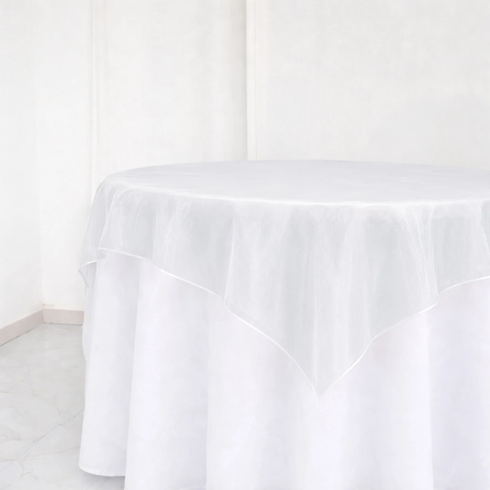 10 Pack Organza Table Overlay 72"x72" White - Sheer Table Topper - Image 8