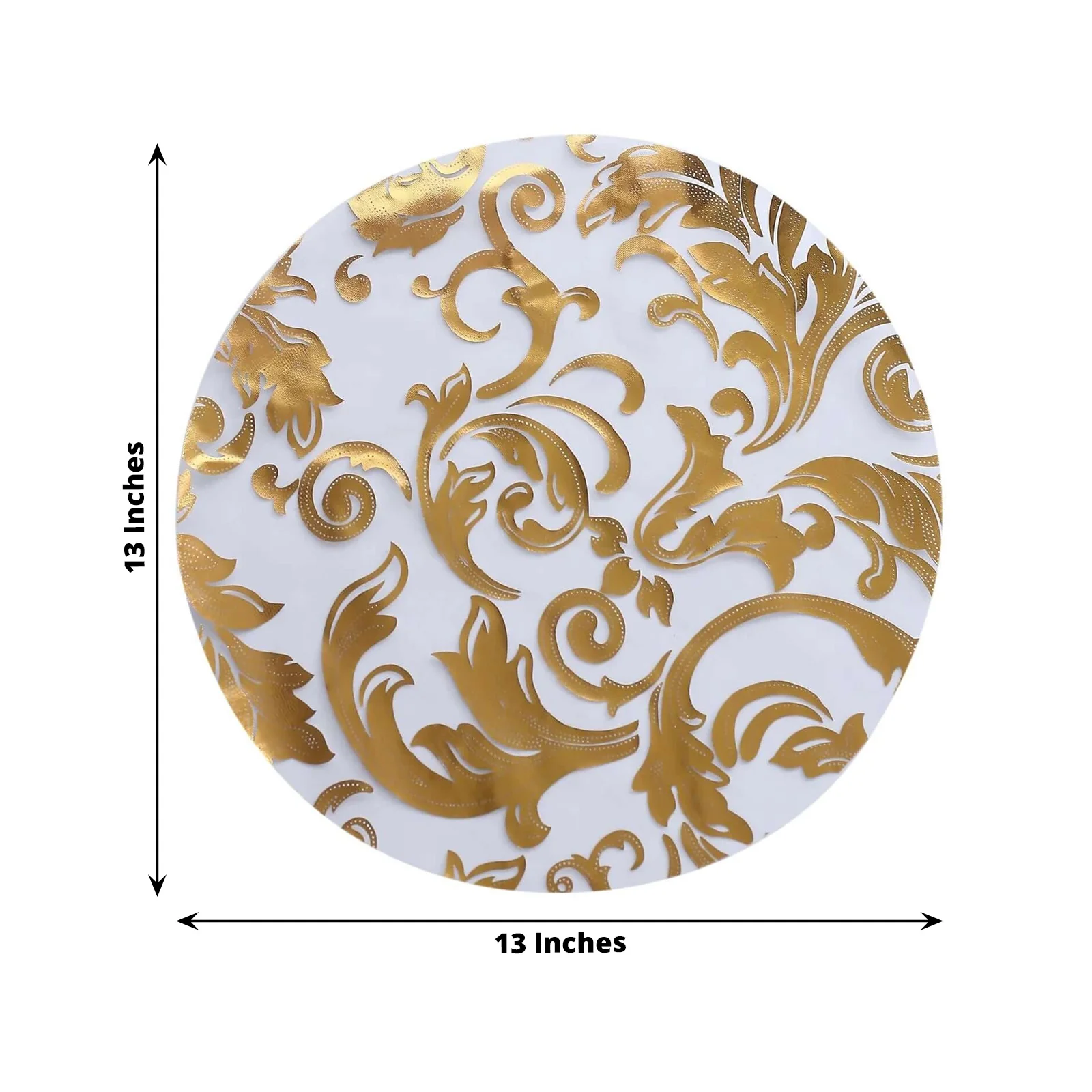 50-Pack Organza Table Placemats 13" Round Swirl Foil Floral Design Metallic Gold - Sheer Disposable Dining Mats - Image 3