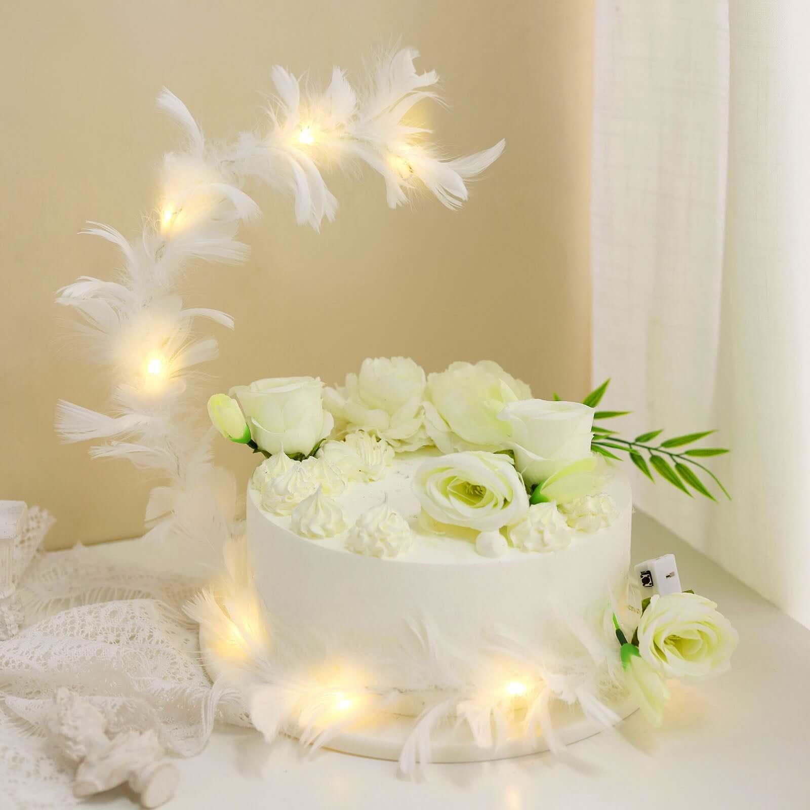 Ostrich Feather Cake Topper 35" with LED Light Up Design - Real Feather Wedding Cake Decor - Image 11