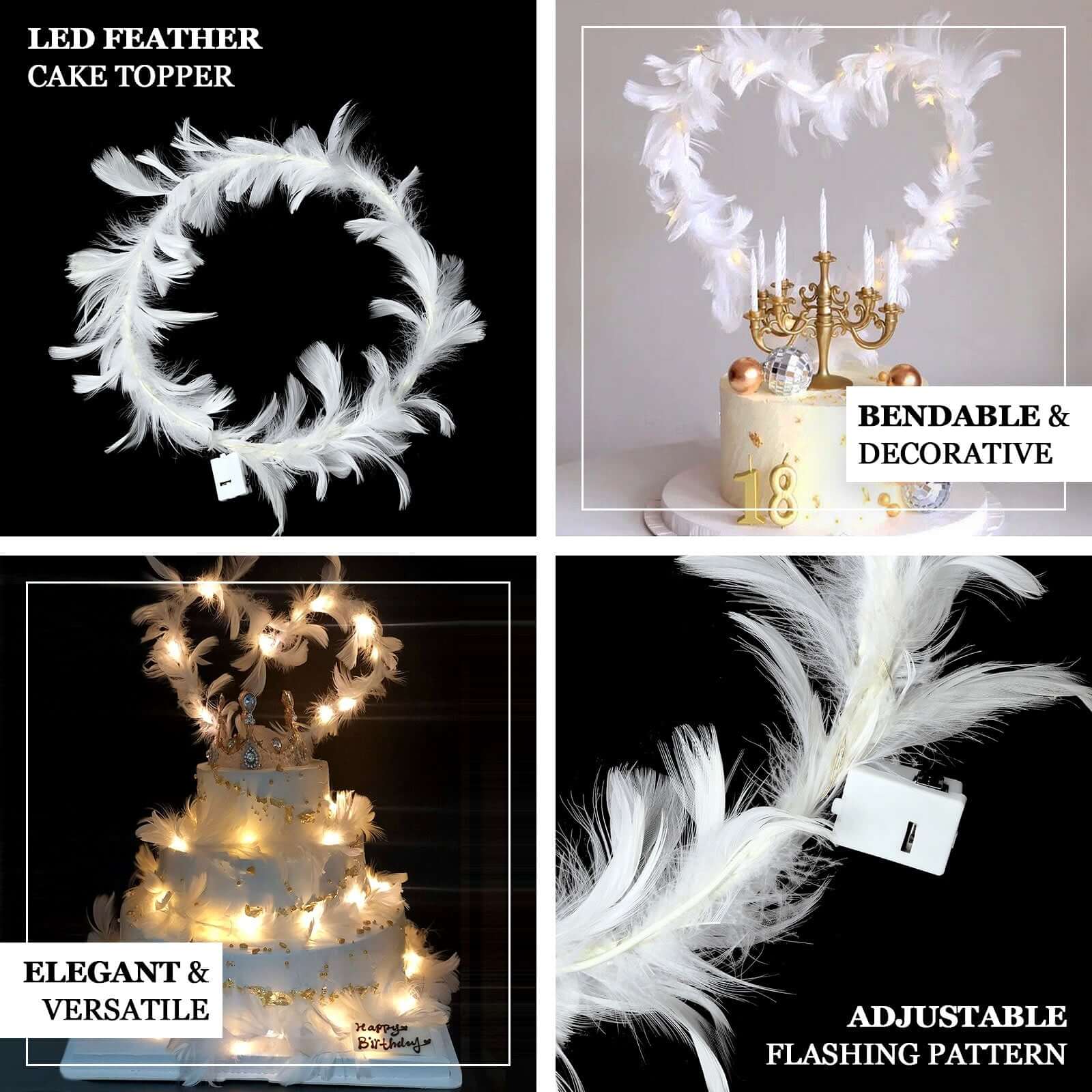 Ostrich Feather Cake Topper 35" with LED Light Up Design - Real Feather Wedding Cake Decor - Image 3