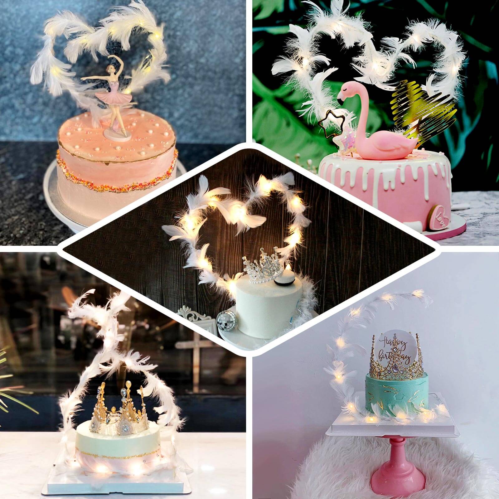 Ostrich Feather Cake Topper 35" with LED Light Up Design - Real Feather Wedding Cake Decor - Image 4