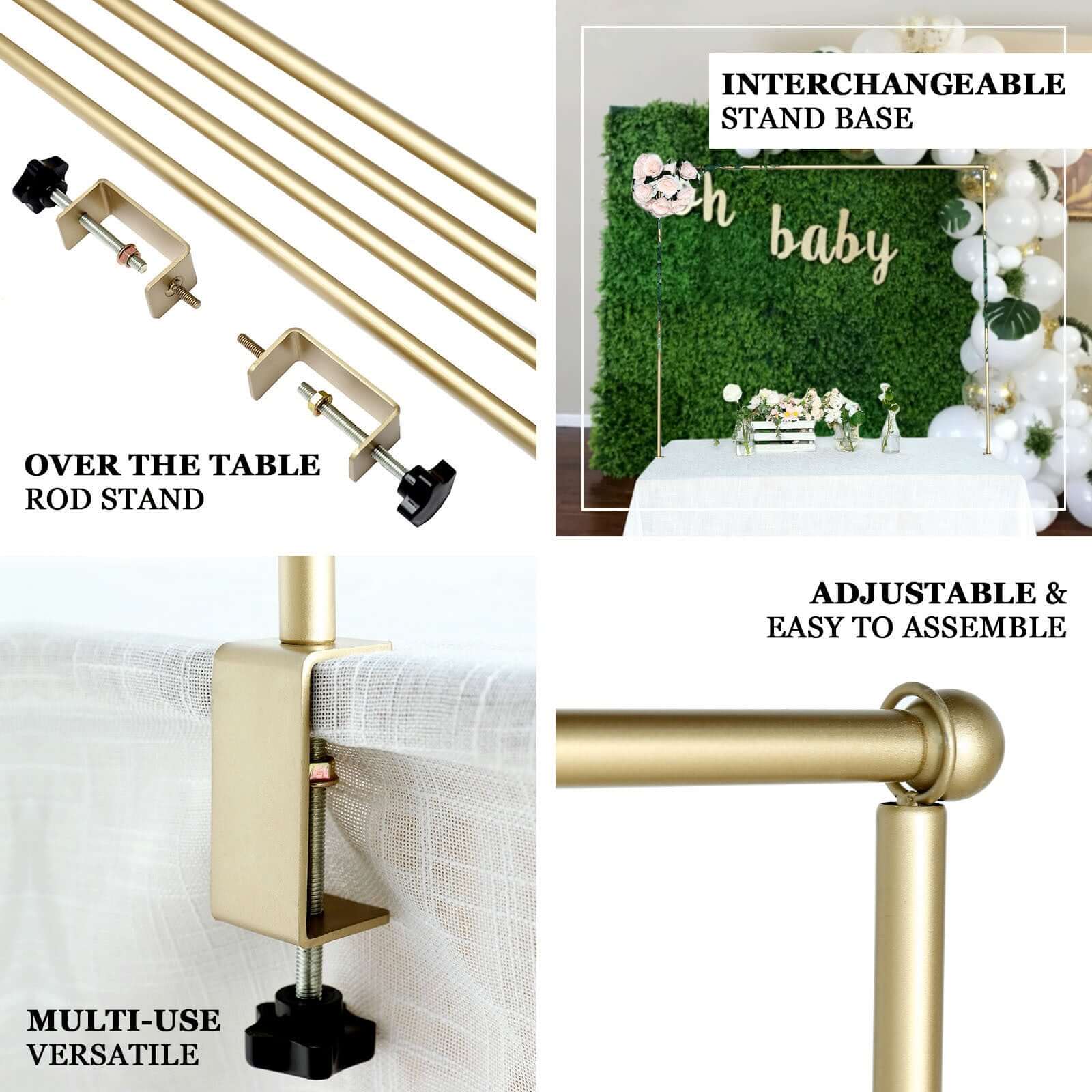 Over The Table Rod Stand 42" in Metal Gold with Clamps - Image 4