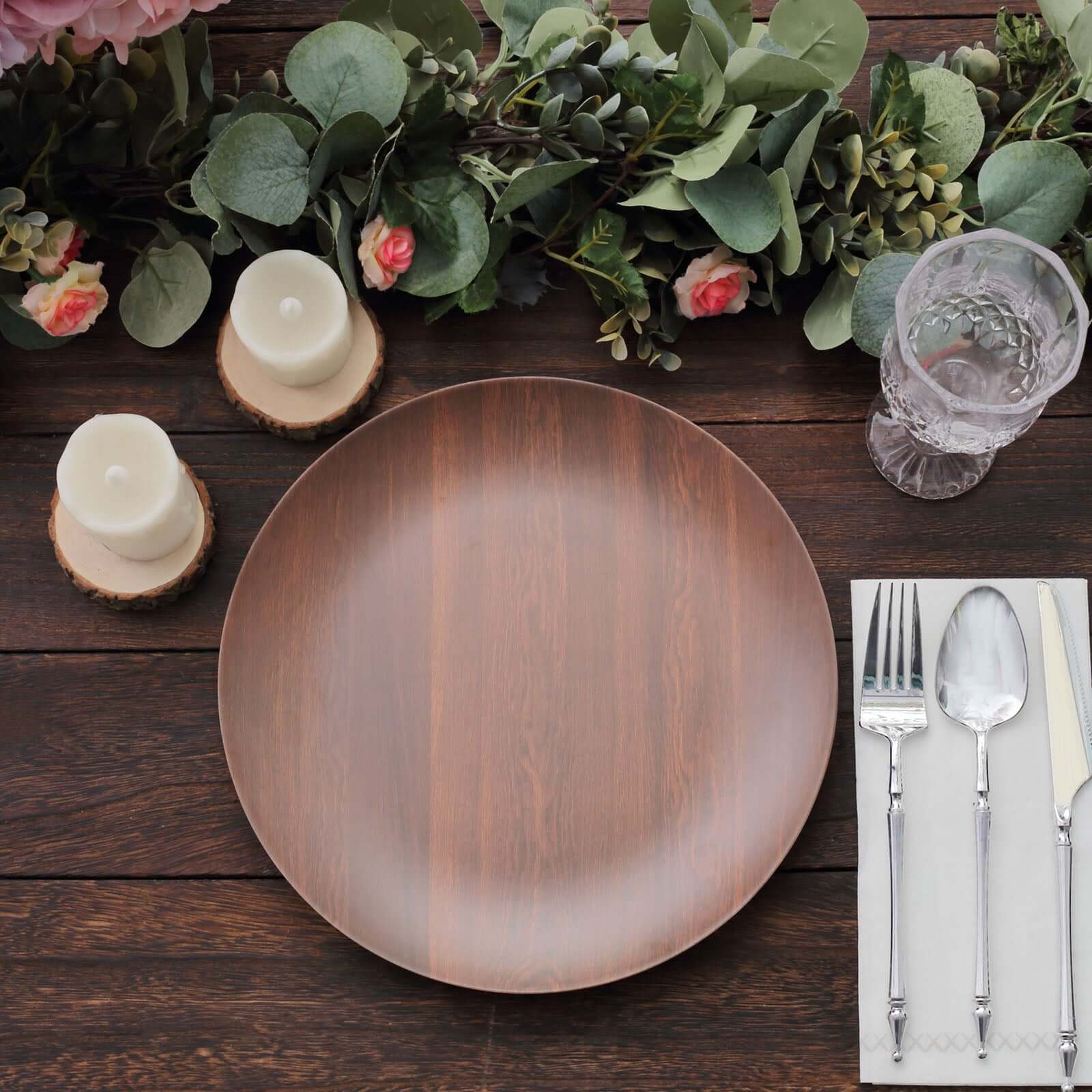 Pack of 6 Melamine Round Dinner Plates 10" Brown Wood Grain Print - Shatterproof Disposable Party Plates for Rustic Farmhouse-Inspired Events - Image 5