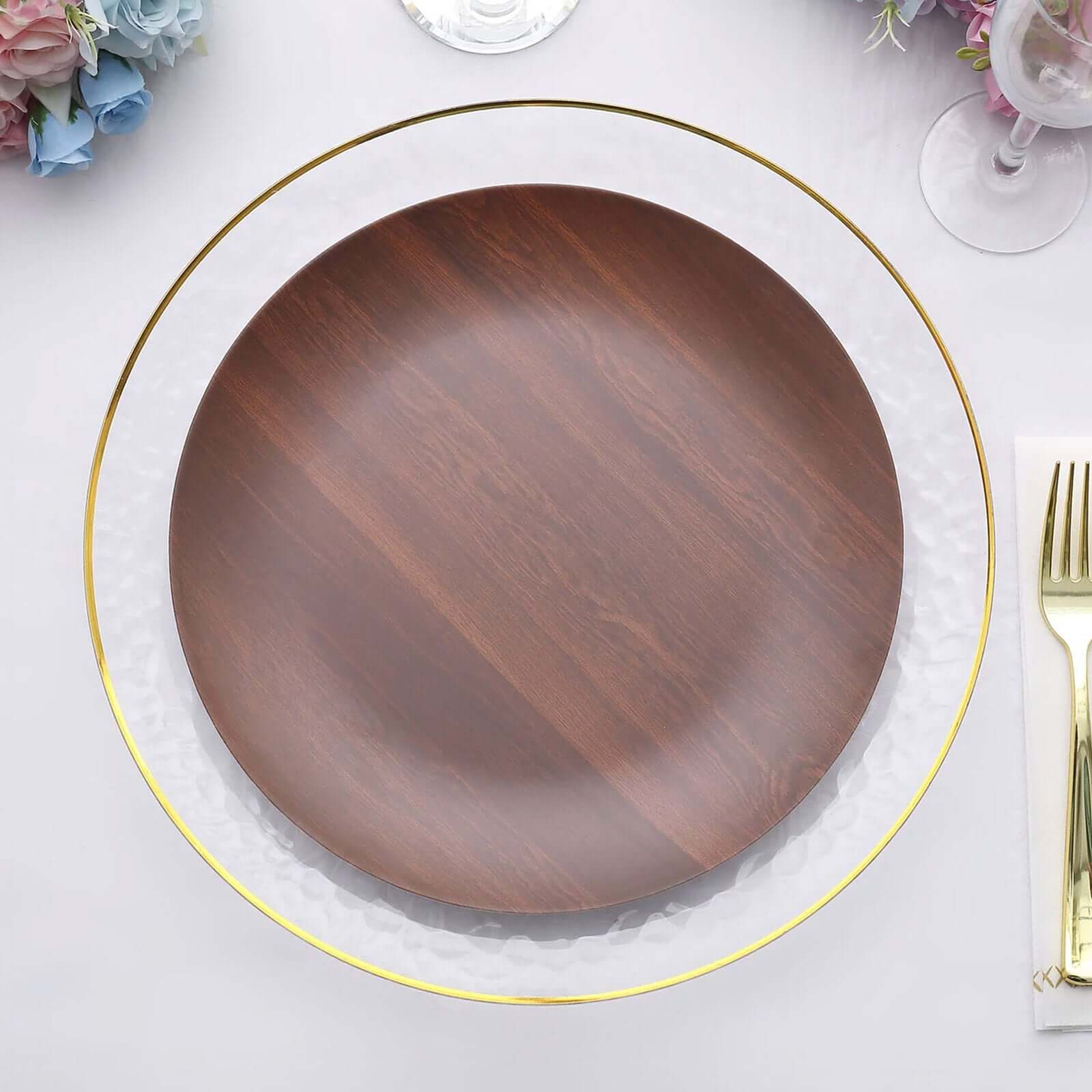 Pack of 6 Melamine Round Dinner Plates 10" Brown Wood Grain Print - Shatterproof Disposable Party Plates for Rustic Farmhouse-Inspired Events - Image 6