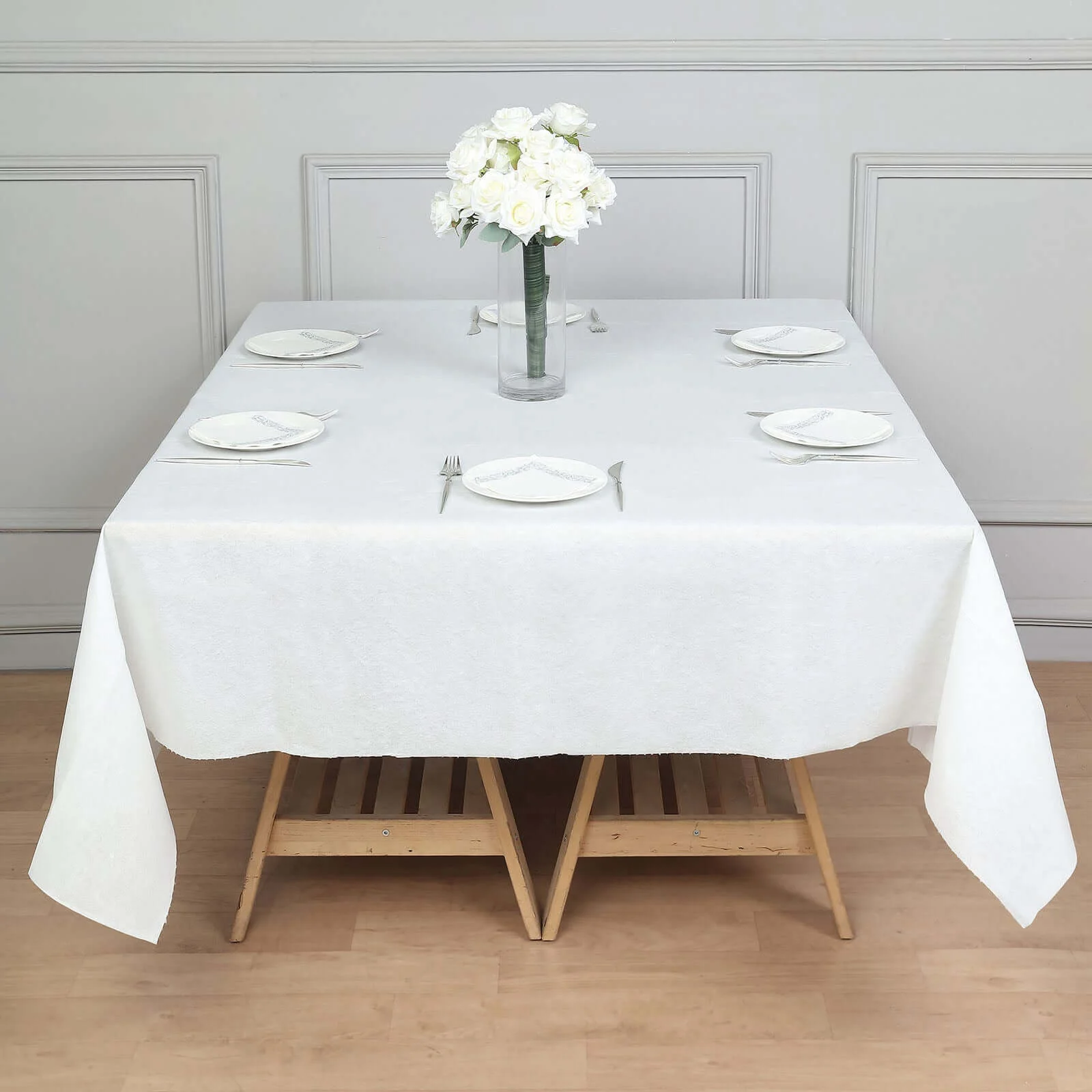 Paper Airlaid Tablecloth 70"x70" Square White - Soft Linen-Feel Disposable Cover