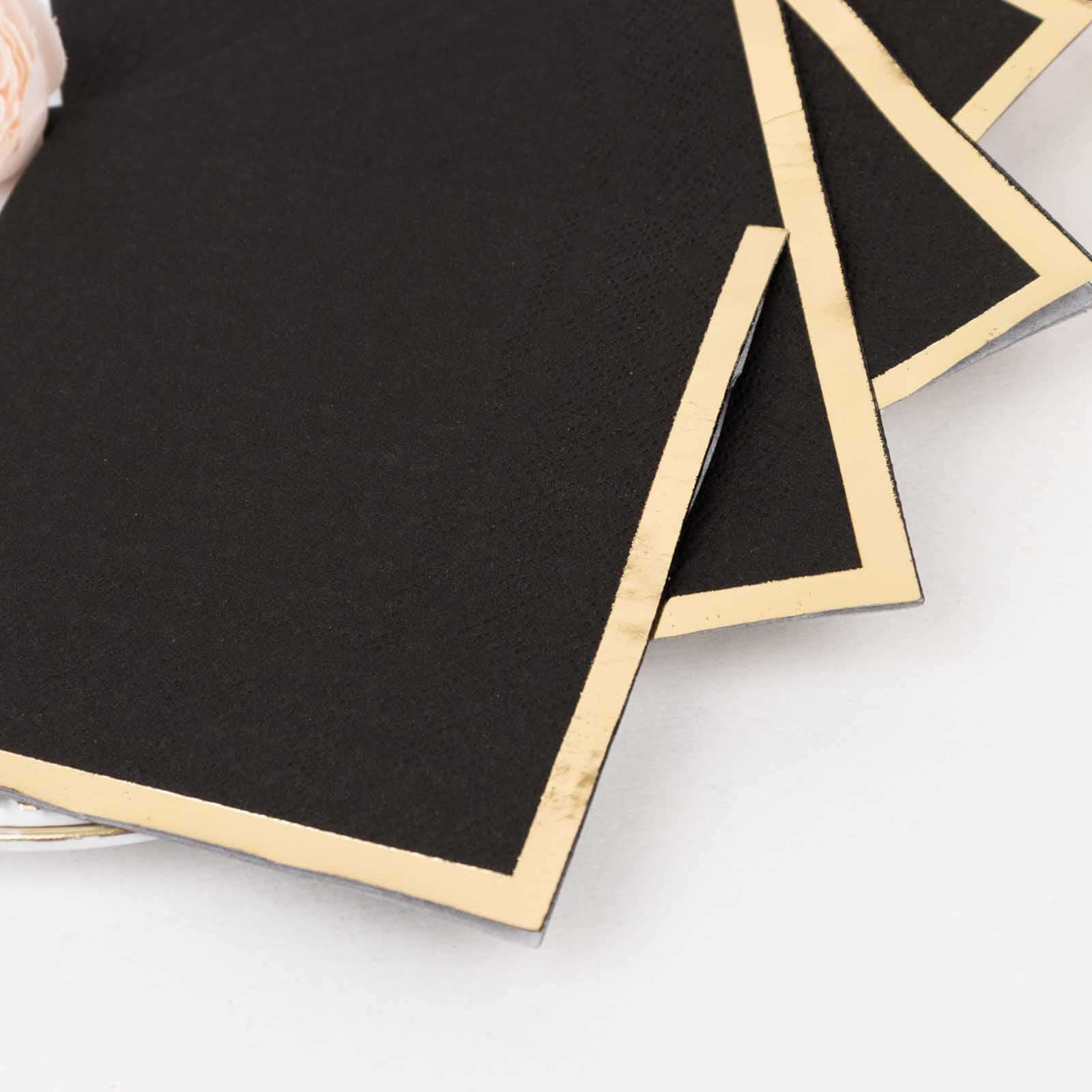 50-Pack Paper Beverage Napkins 2 Ply Black with Gold Foil Edge 5"x5" - Soft Disposable Cocktail Napkins 18GSM - Image 2