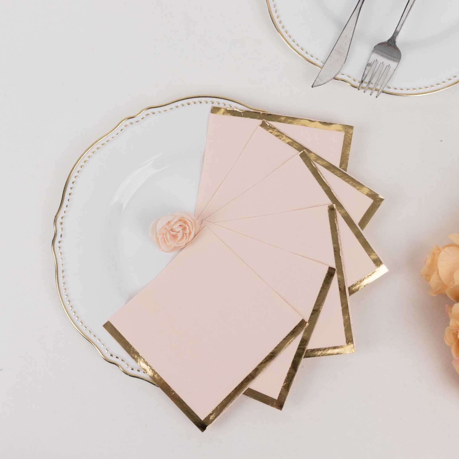 50-Pack Paper Beverage Napkins 2 Ply Blush with Gold Foil Edge 5"x5" - Soft Disposable Cocktail Napkins 18GSM - Image 4