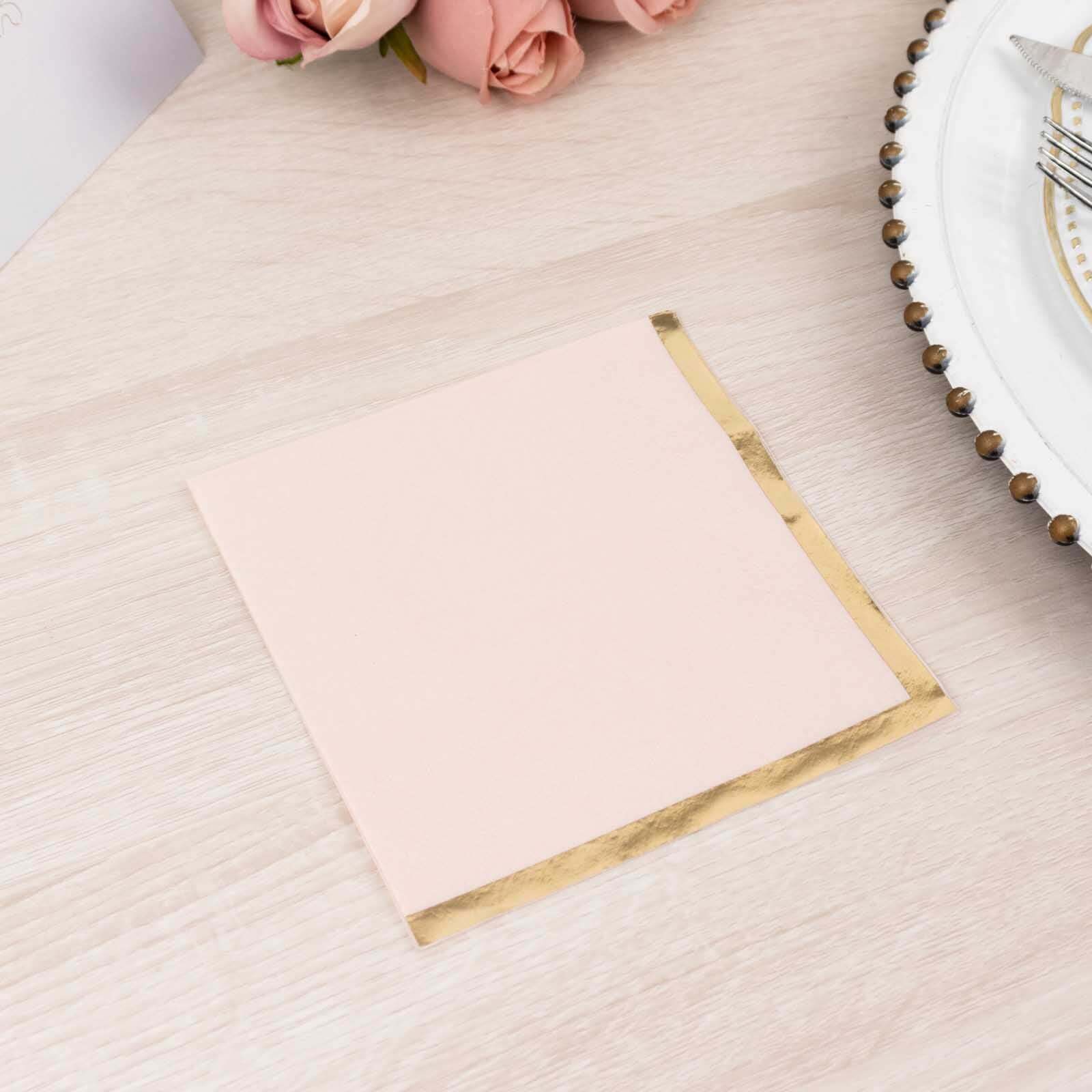 50-Pack Paper Beverage Napkins 2 Ply Blush with Gold Foil Edge 5"x5" - Soft Disposable Cocktail Napkins 18GSM - Image 6