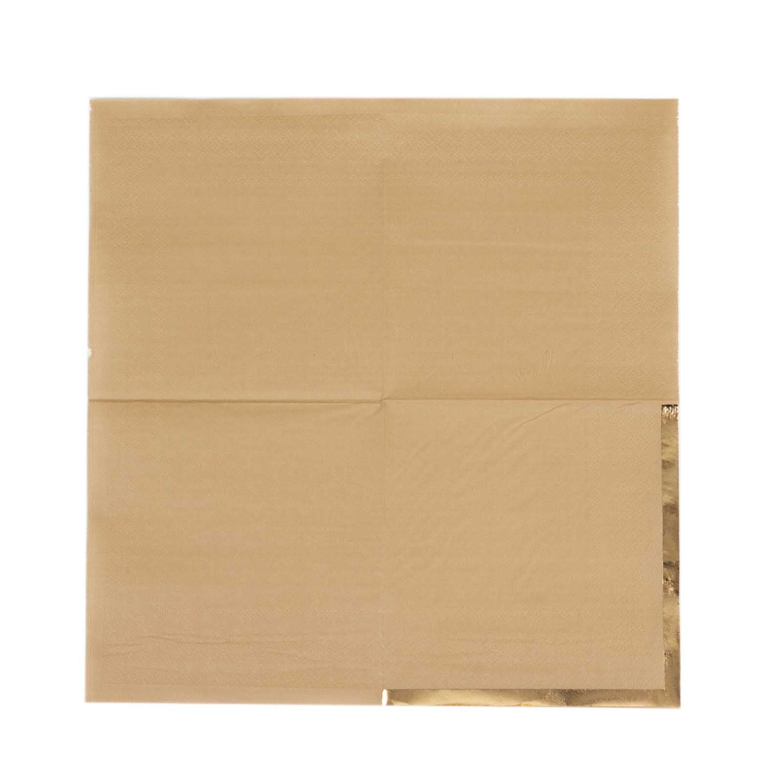 50-Pack Paper Beverage Napkins 2 Ply Natural with Gold Foil Edge 5"x5" - Soft Disposable Cocktail Napkins 18GSM - Image 7