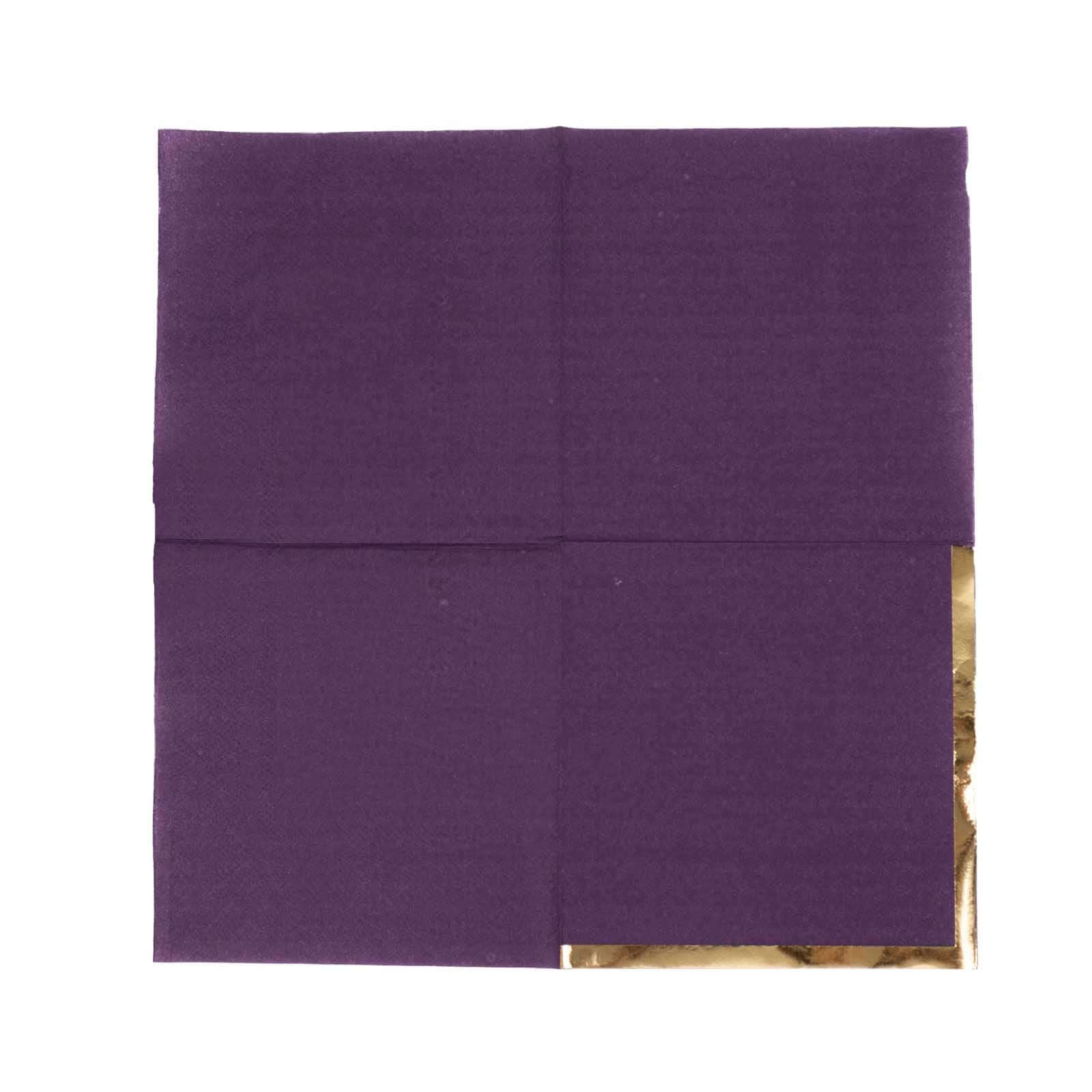 50-Pack Paper Beverage Napkins 2 Ply Purple with Gold Foil Edge 5"x5" - Soft Disposable Cocktail Napkins 18GSM - Image 11