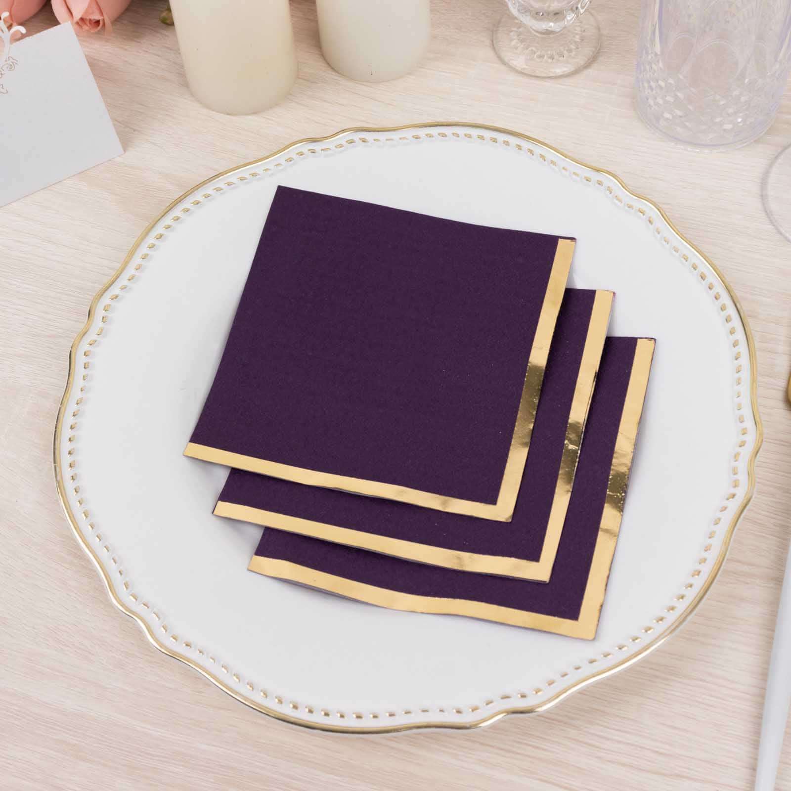 50-Pack Paper Beverage Napkins 2 Ply Purple with Gold Foil Edge 5"x5" - Soft Disposable Cocktail Napkins 18GSM - Image 12